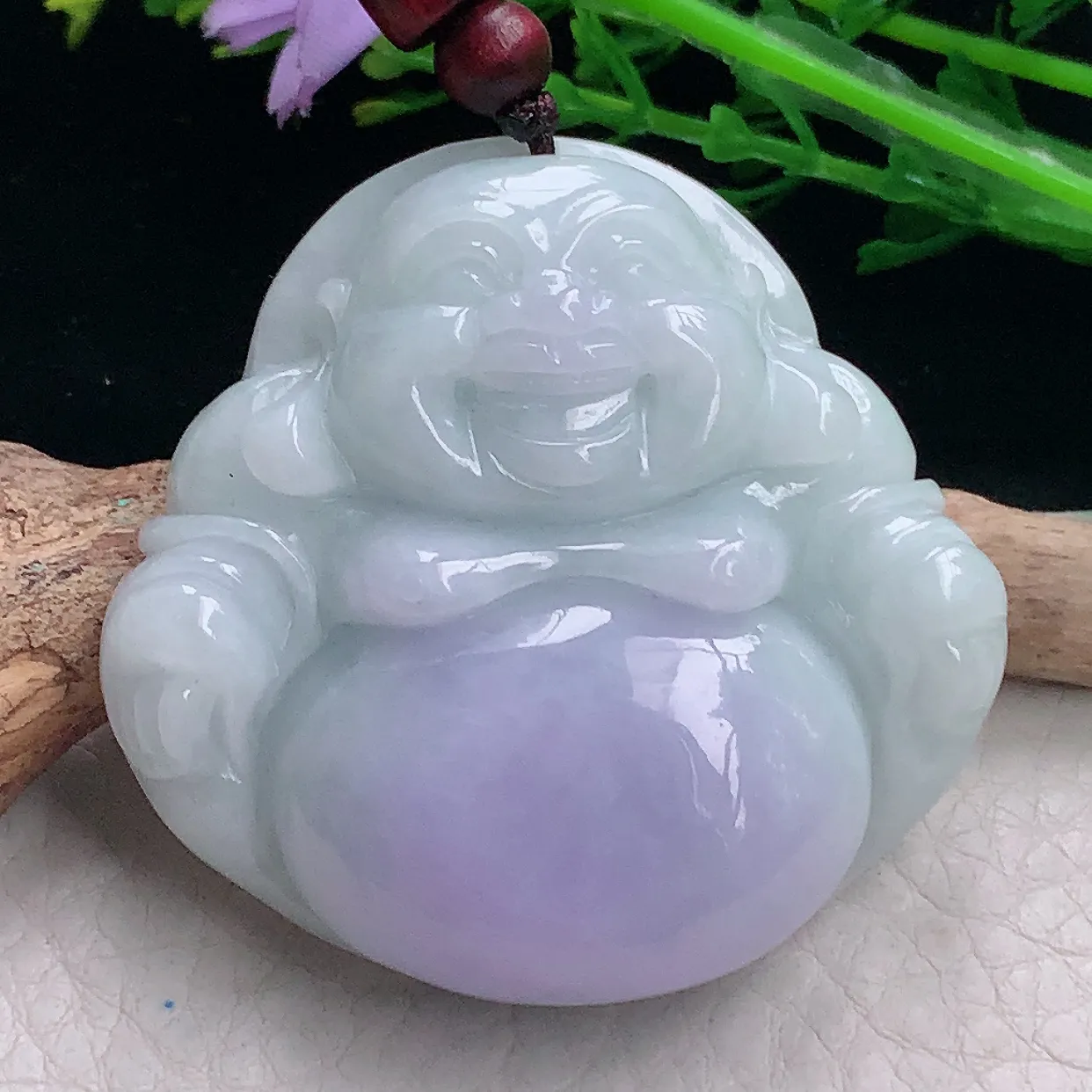 zen自然光36*48*12.5缅甸翡翠a货饱满贵气紫罗兰佛公 弥勒佛玉吊坠 玉挂件