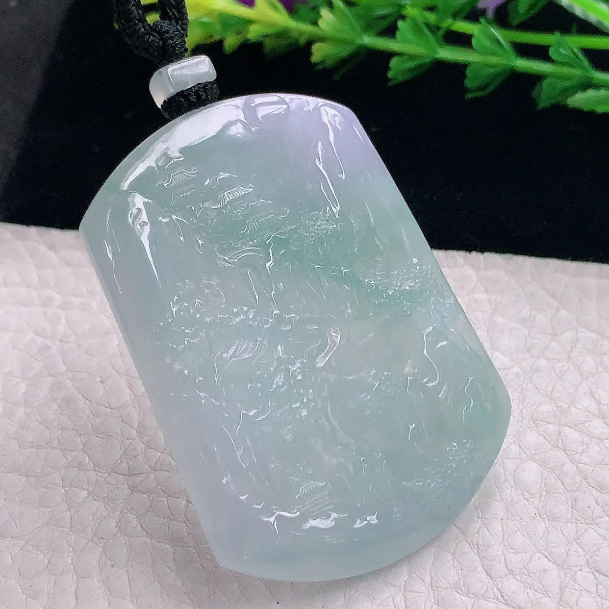 mut自然光55*41*5天然缅甸翡翠冰晴山水 大好河山玉吊坠 玉挂件