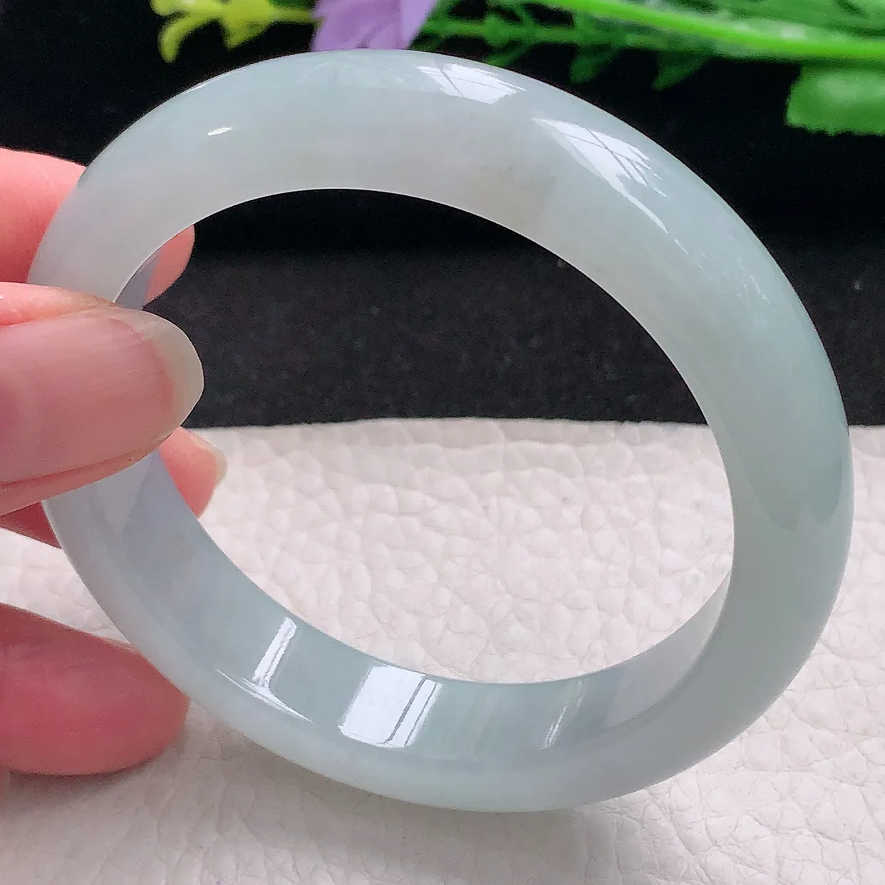 r自然光55.5*12.6*8.3平安镯 翡翠a货玉手镯冰胶纯美宽边珠宝玉手环