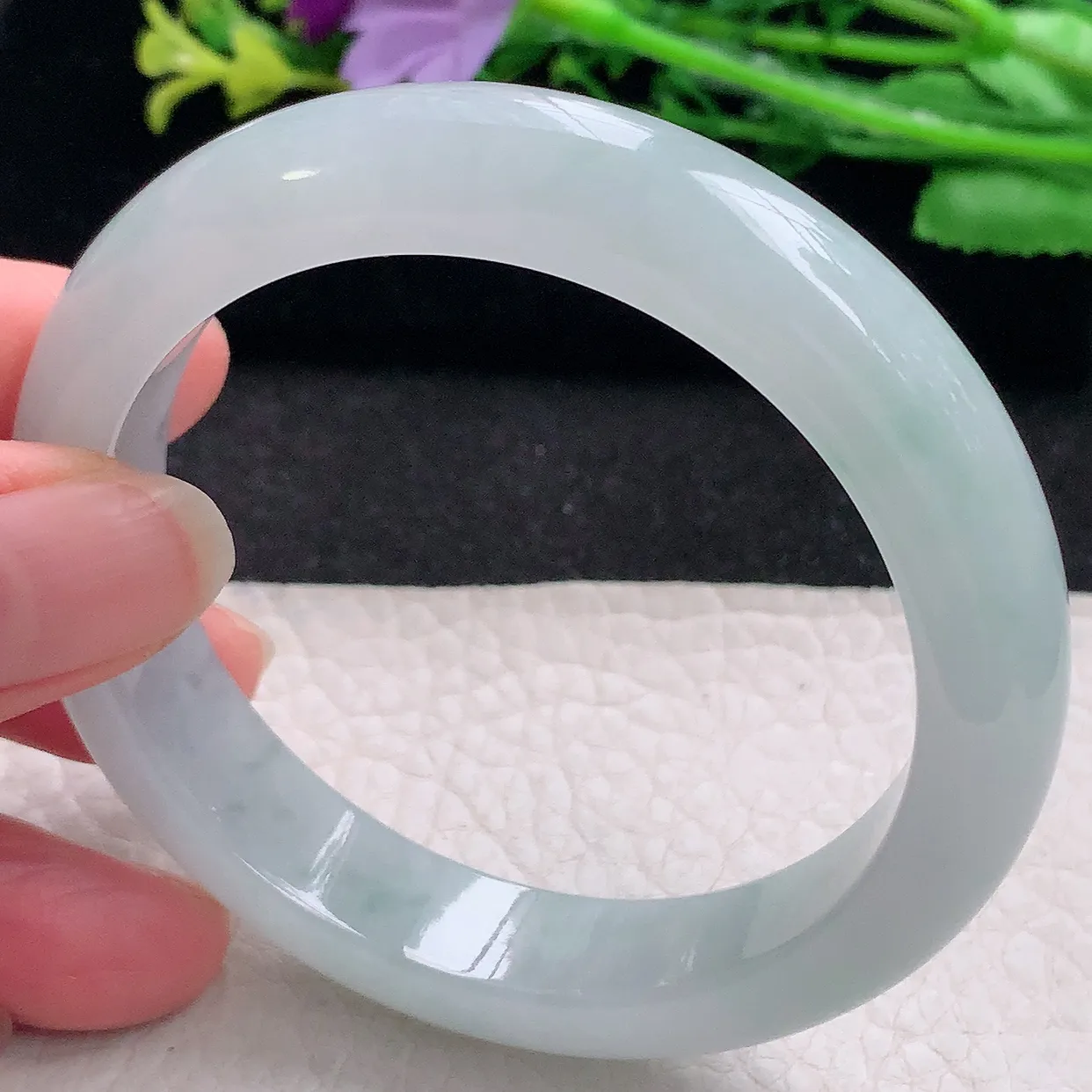 nr自然光56.5*12.5*8.8平安镯 翡翠a货玉手镯冰胶清新宽边珠宝玉手环