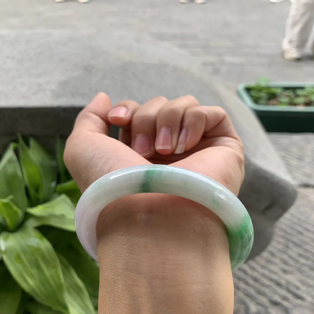 圈口54.3-10.2 【飘绿圆条手镯】圆条54 55可戴