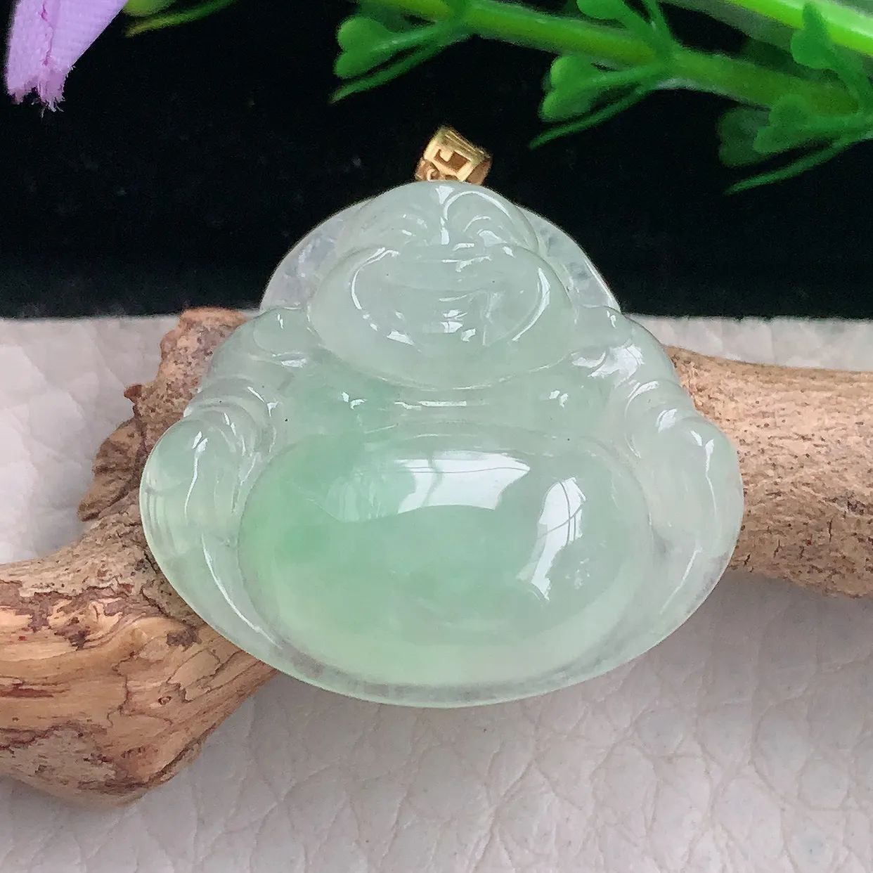 ws自然光25.6*27.8*6.6天然缅甸翡翠冰甜绿佛公 开心佛玉吊坠 玉挂件