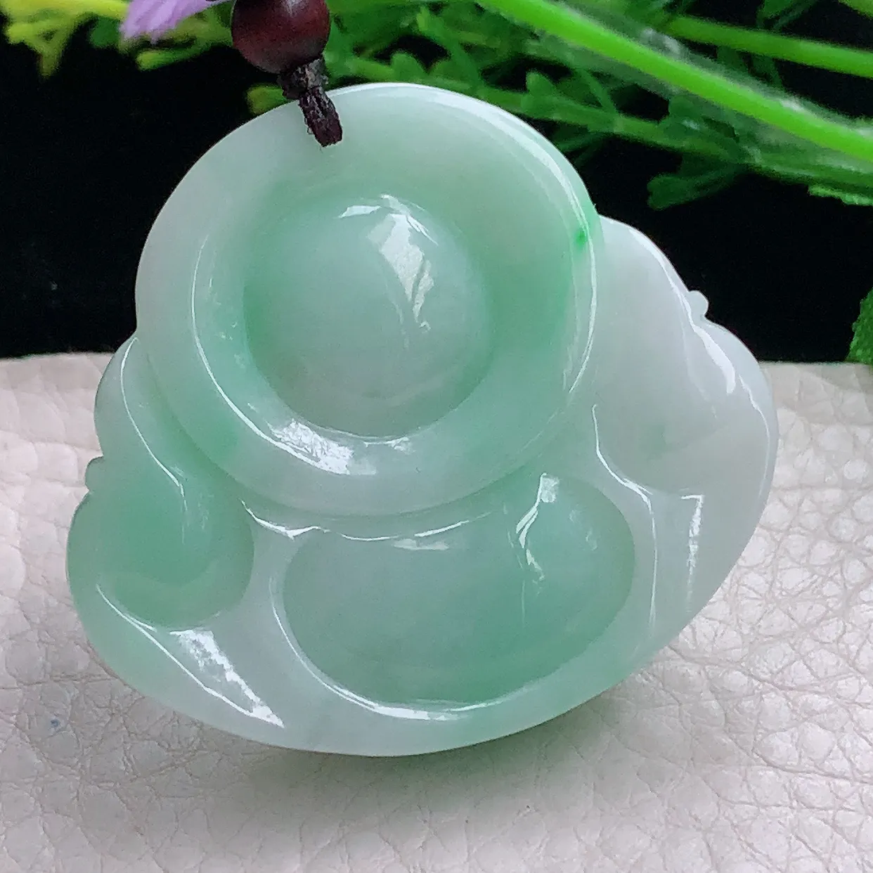 zen自然光42*45.6*12.5缅甸翡翠a货饱满飘绿大佛公 弥勒佛玉吊坠 玉挂件