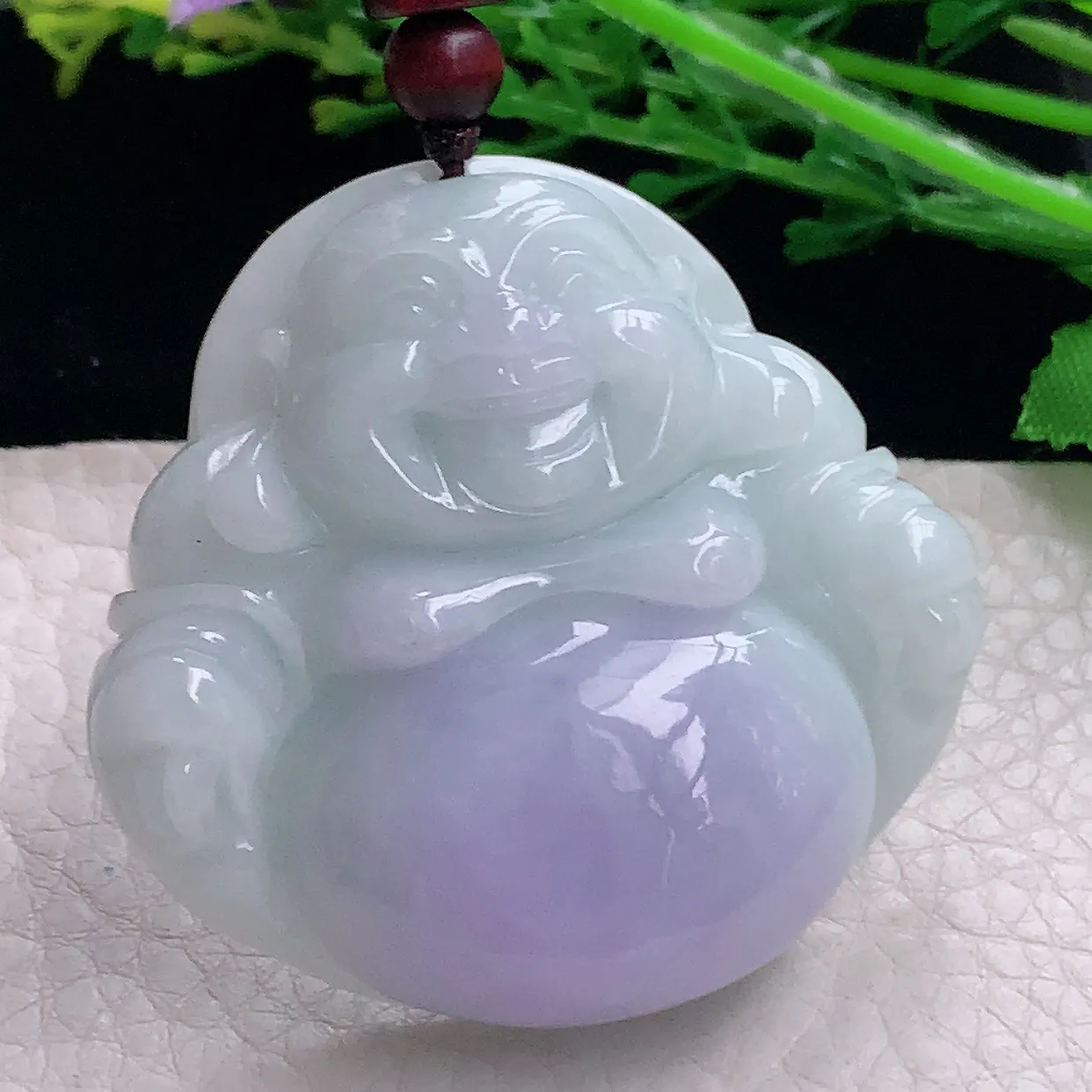 zen自然光36*48*12.5缅甸翡翠a货饱满贵气紫罗兰佛公 弥勒佛玉吊坠 玉挂件