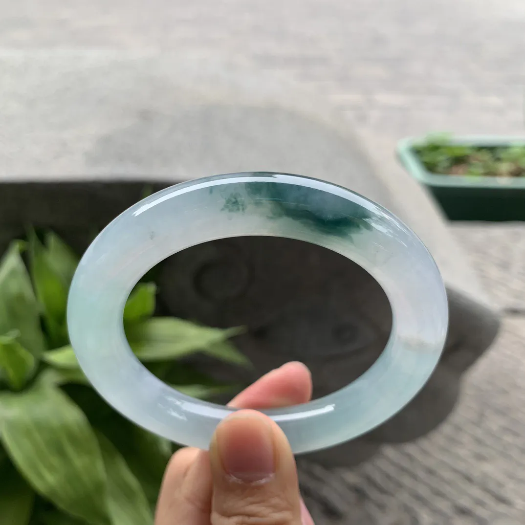 圈口55.5-10.5 【高冰飘花圆条手镯】圆条55 56可戴