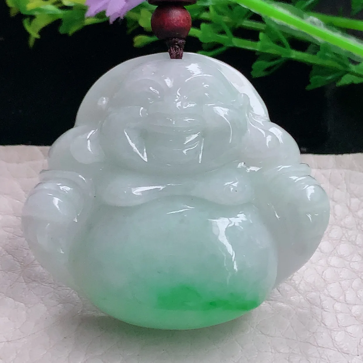 zen自然光43.547.5*12.8缅甸翡翠a货饱满飘绿佛公 弥勒佛玉吊坠 毛衣坠