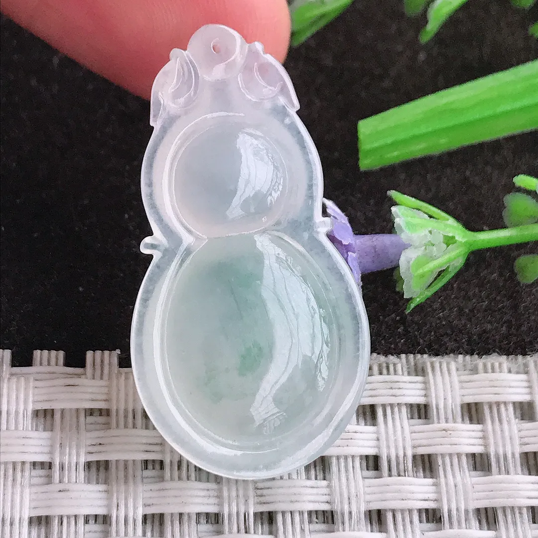 天然A货翡翠33.7/18/5.8老坑冰透起胶冰飘花葫芦吊坠翡翠挂件