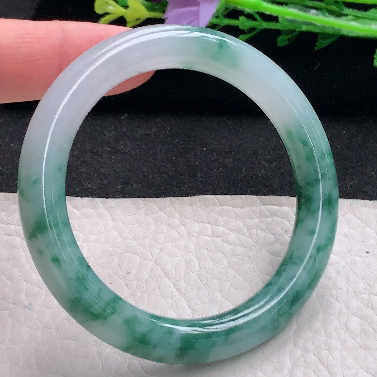 cc自然光53*9*9.2美人镯 翡翠a货玉手镯冰飘花圆条珠宝玉手环