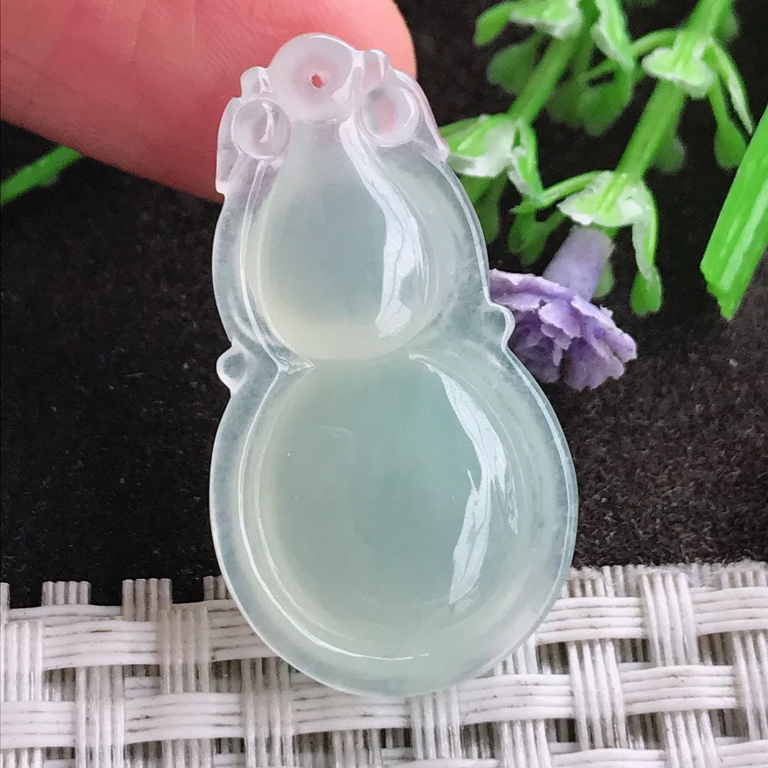 天然A货翡翠33/18.2/6.1老坑冰种起胶冰晴葫芦吊坠翡翠挂件
