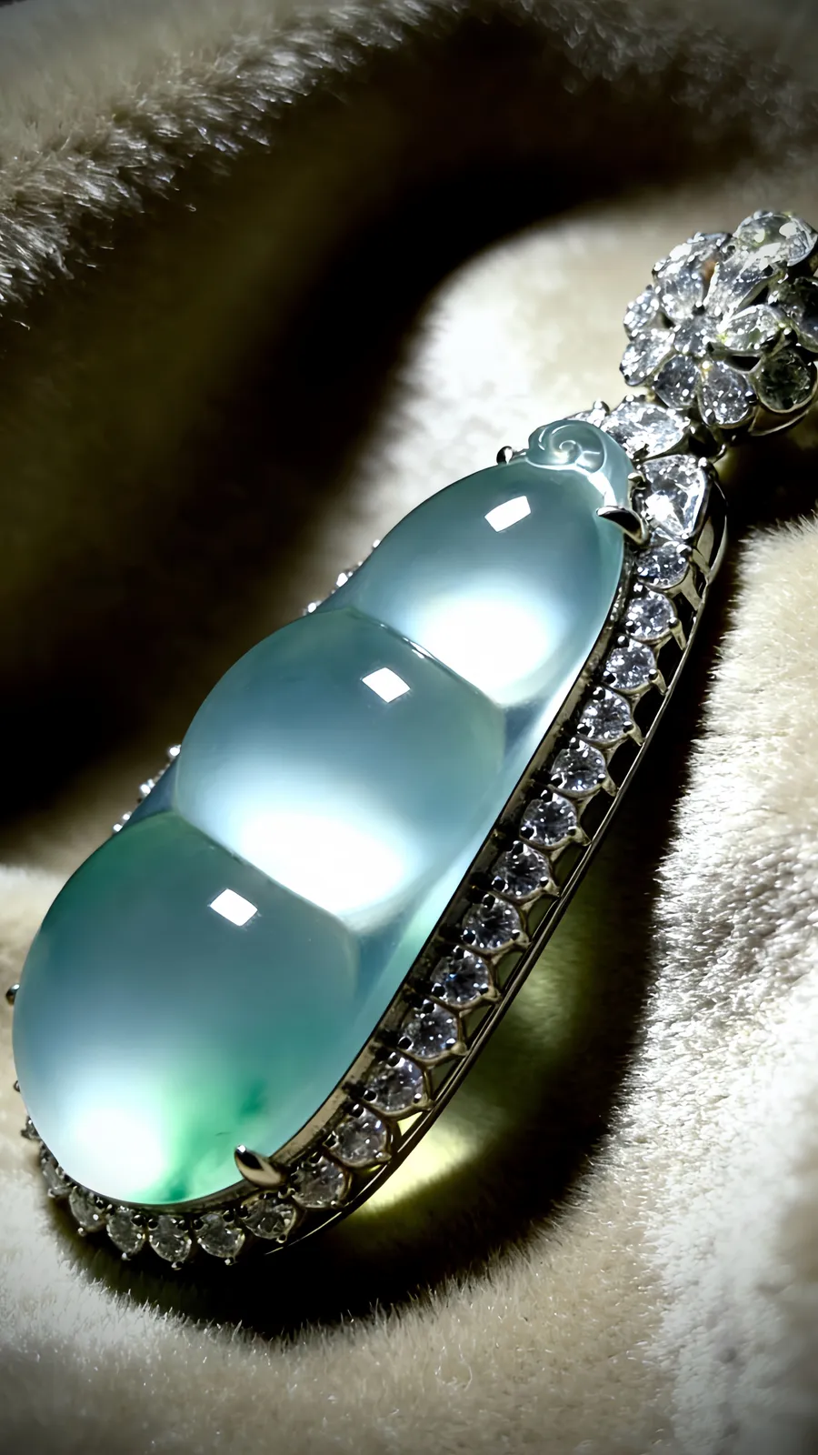 高品质收藏级四季平安豆子，
裸石42-21-8mm，整体59.2-26.2-16.2mm，
18K金，南非钻，29.02g，