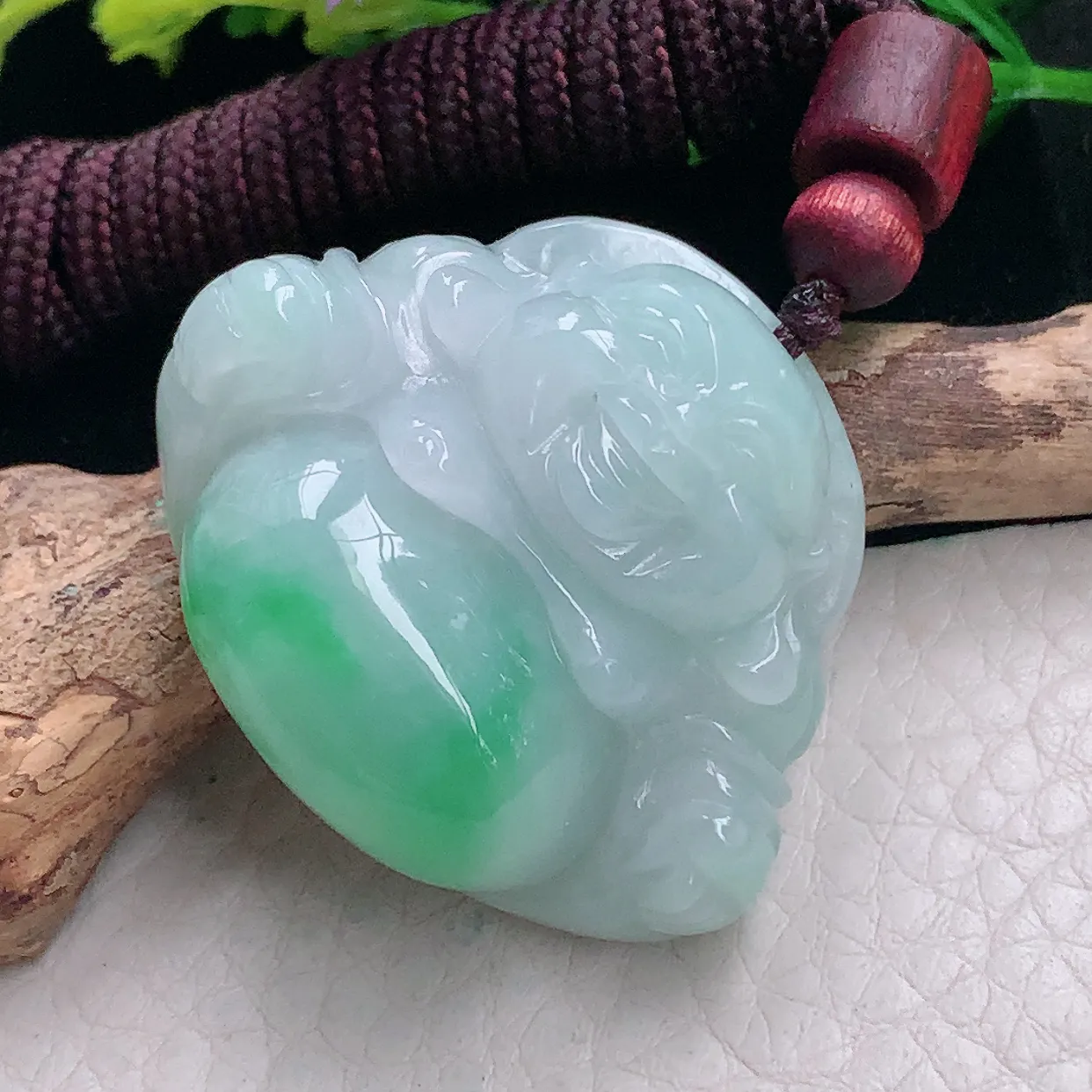 zen自然光30.8*37.5*12.3缅甸翡翠a货饱满飘绿佛公 弥勒佛玉吊坠 玉挂件