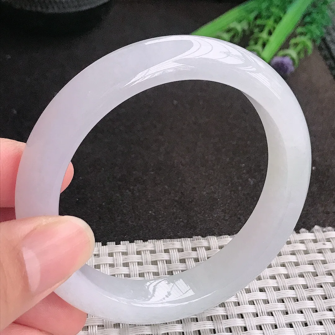 天然A货翡翠57.5/12.7/8.8老坑冰纯起胶月光白冰手镯宽边玉镯