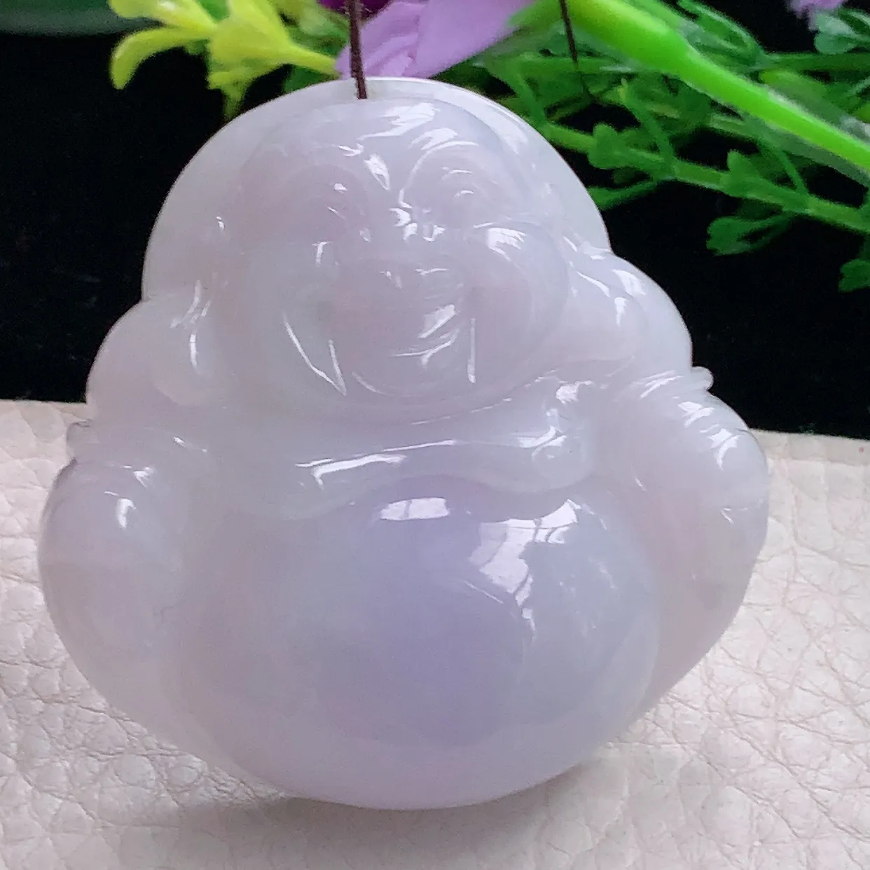 zen自然光48.5*48.6*12.5缅甸翡翠a货饱满紫罗兰大佛公 弥勒佛玉吊坠 毛衣坠