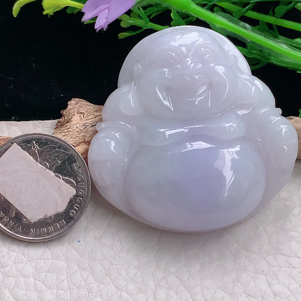 zen自然光48.5*48.6*12.5缅甸翡翠a货饱满紫罗兰大佛公 弥勒佛玉吊坠 毛衣坠