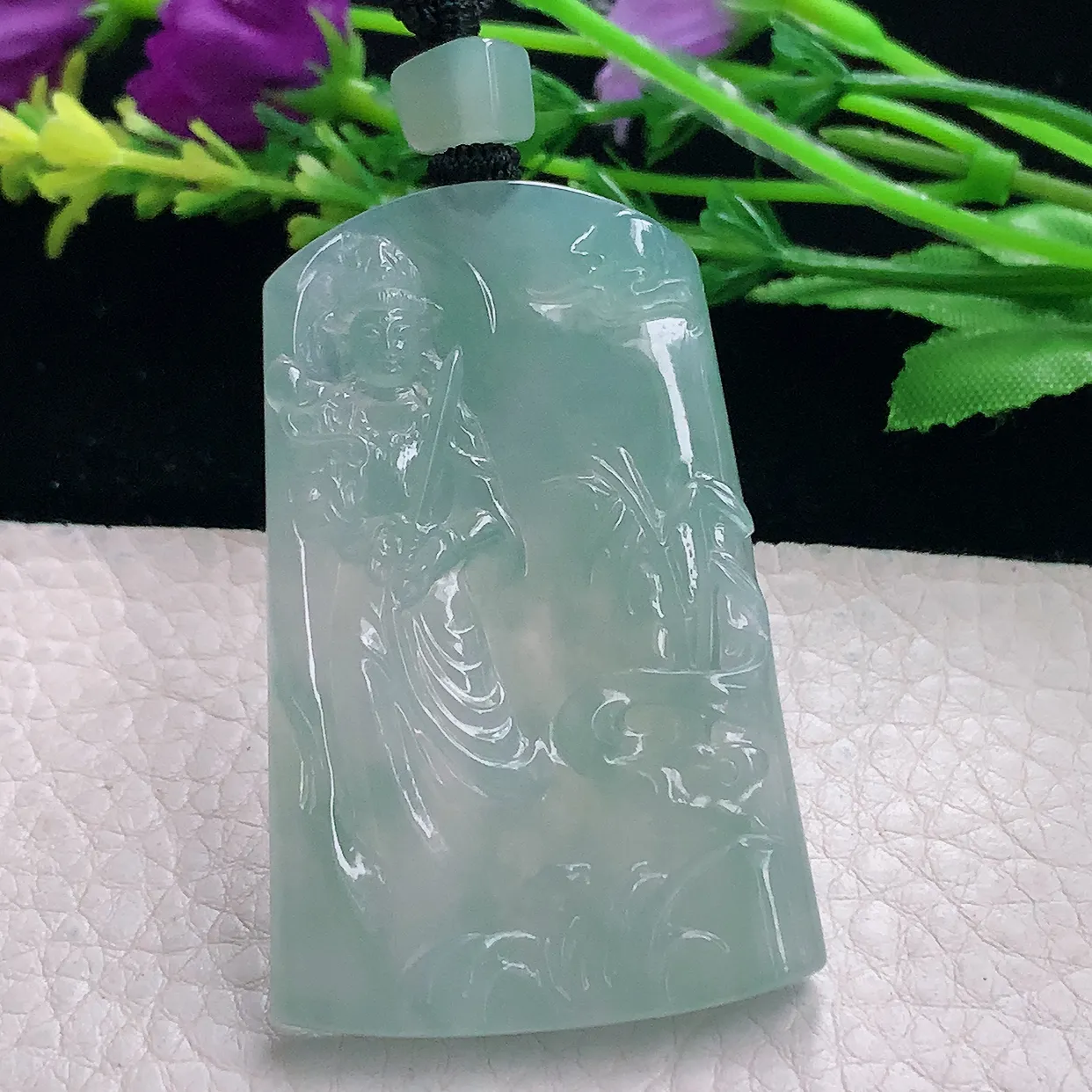 mut自然光55.6*36*5.6天然缅甸翡翠冰晴自在观音 玉观音玉吊坠 玉挂件