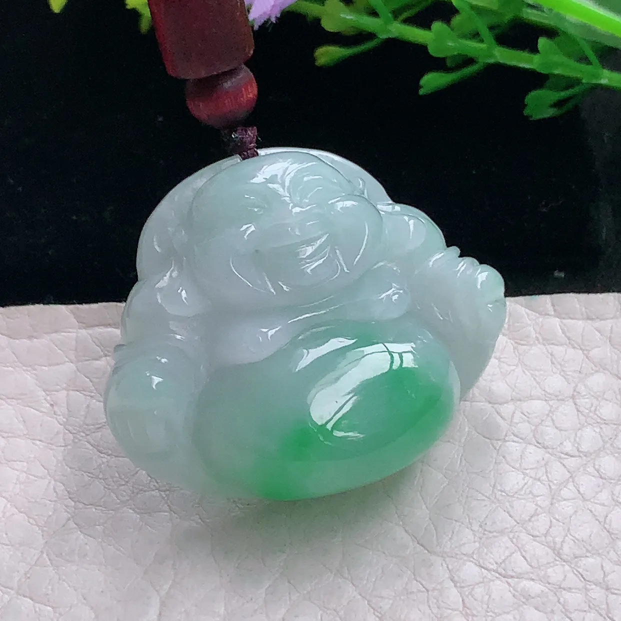 zen自然光30.8*37.5*12.3缅甸翡翠a货饱满飘绿佛公 弥勒佛玉吊坠 玉挂件