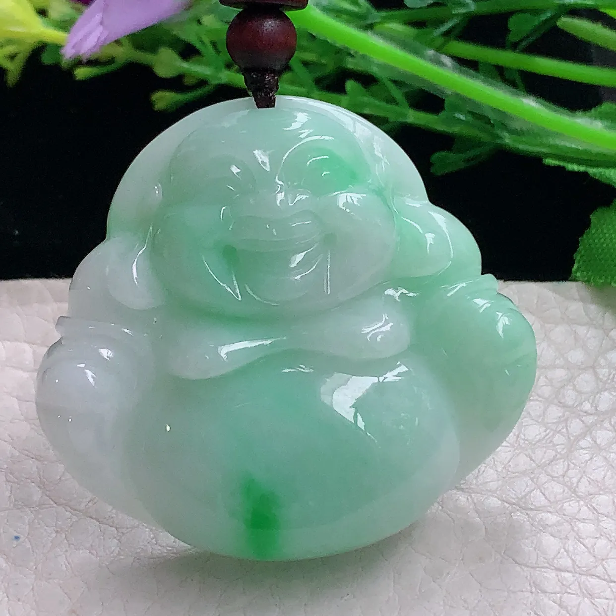 zen自然光42*45.6*12.5缅甸翡翠a货饱满飘绿大佛公 弥勒佛玉吊坠 玉挂件