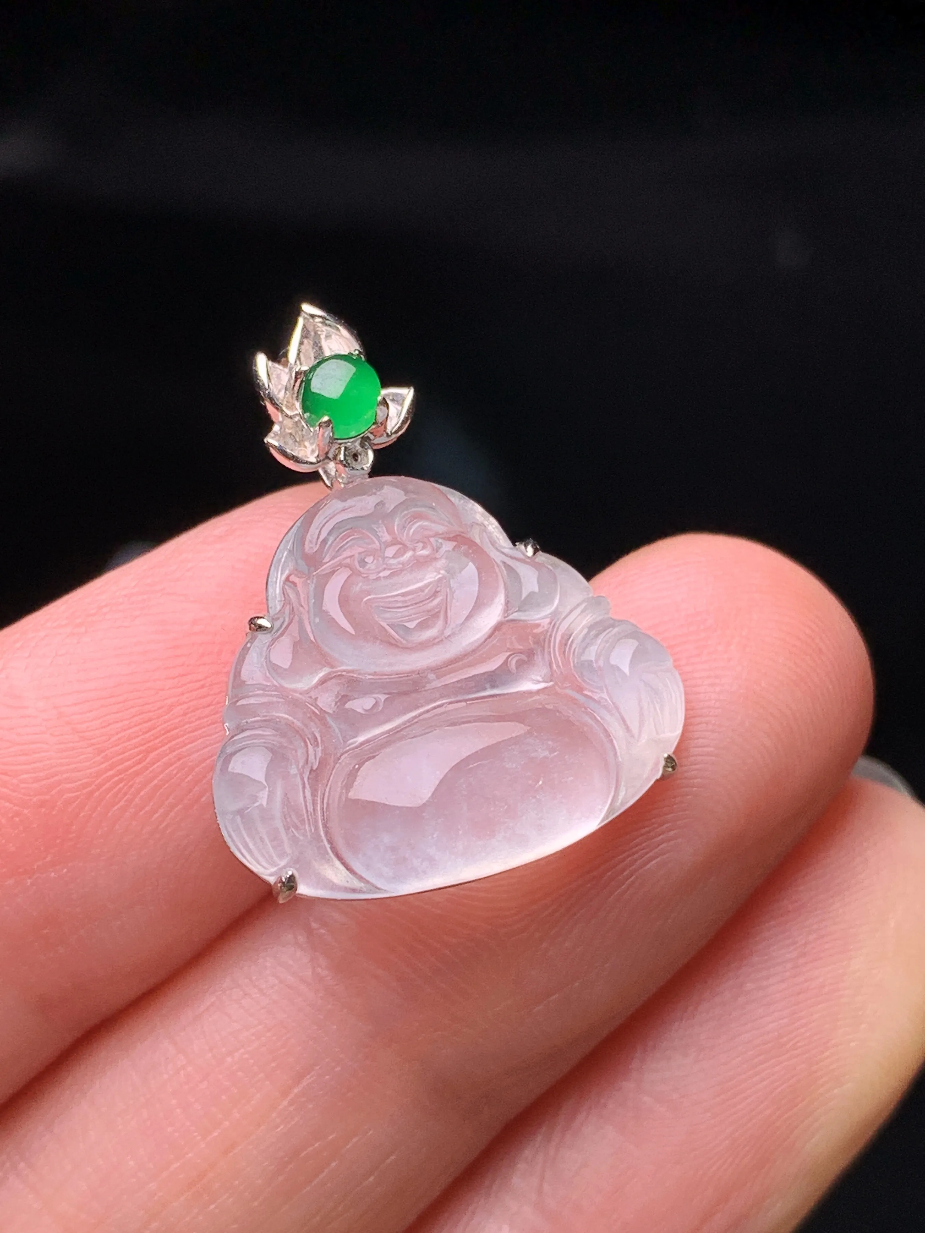 18k金镶嵌冰种佛公吊坠 玉质细腻 水润亮眼 色泽艳丽 整体尺寸22.3*17.7*4.6