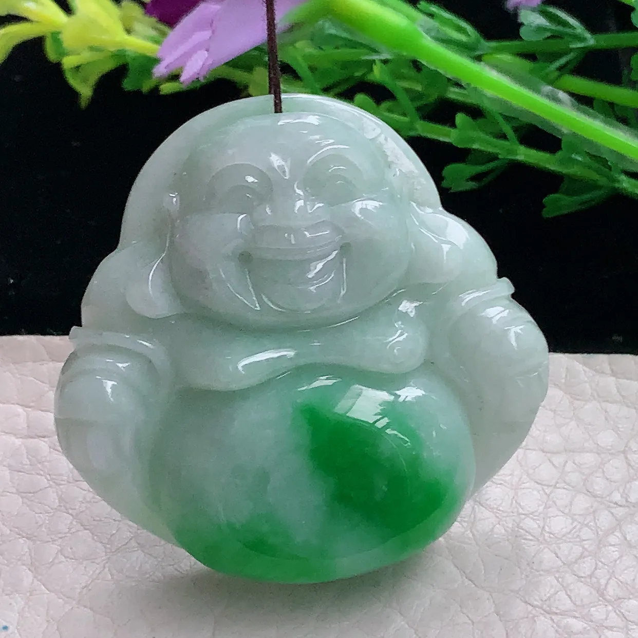 zen自然光42.8*44.3*11缅甸翡翠a货饱满辣绿大佛公 弥勒佛玉吊坠 毛衣坠