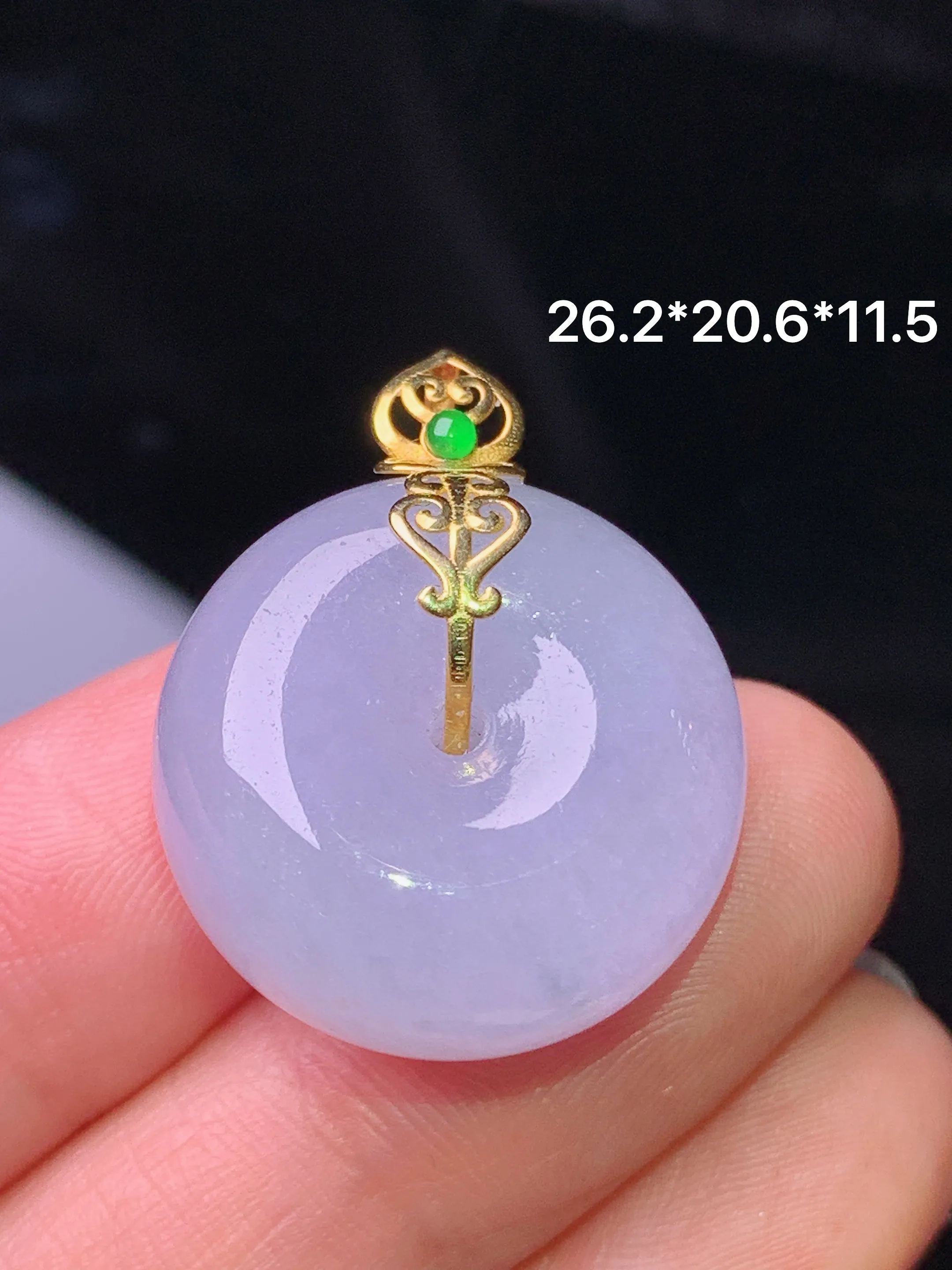 18k金镶嵌紫罗兰平安扣吊坠 玉质细腻 水润亮眼 色泽艳丽 整体尺寸26.2*20.6*11.5