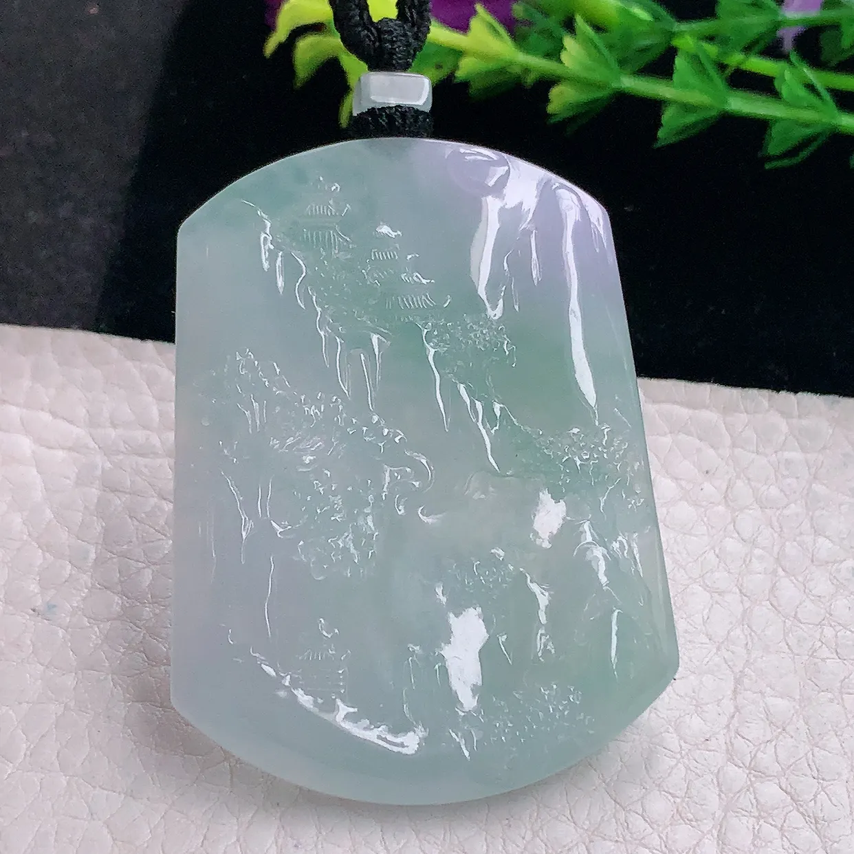 mut自然光55*41*5天然缅甸翡翠冰晴山水 大好河山玉吊坠 玉挂件