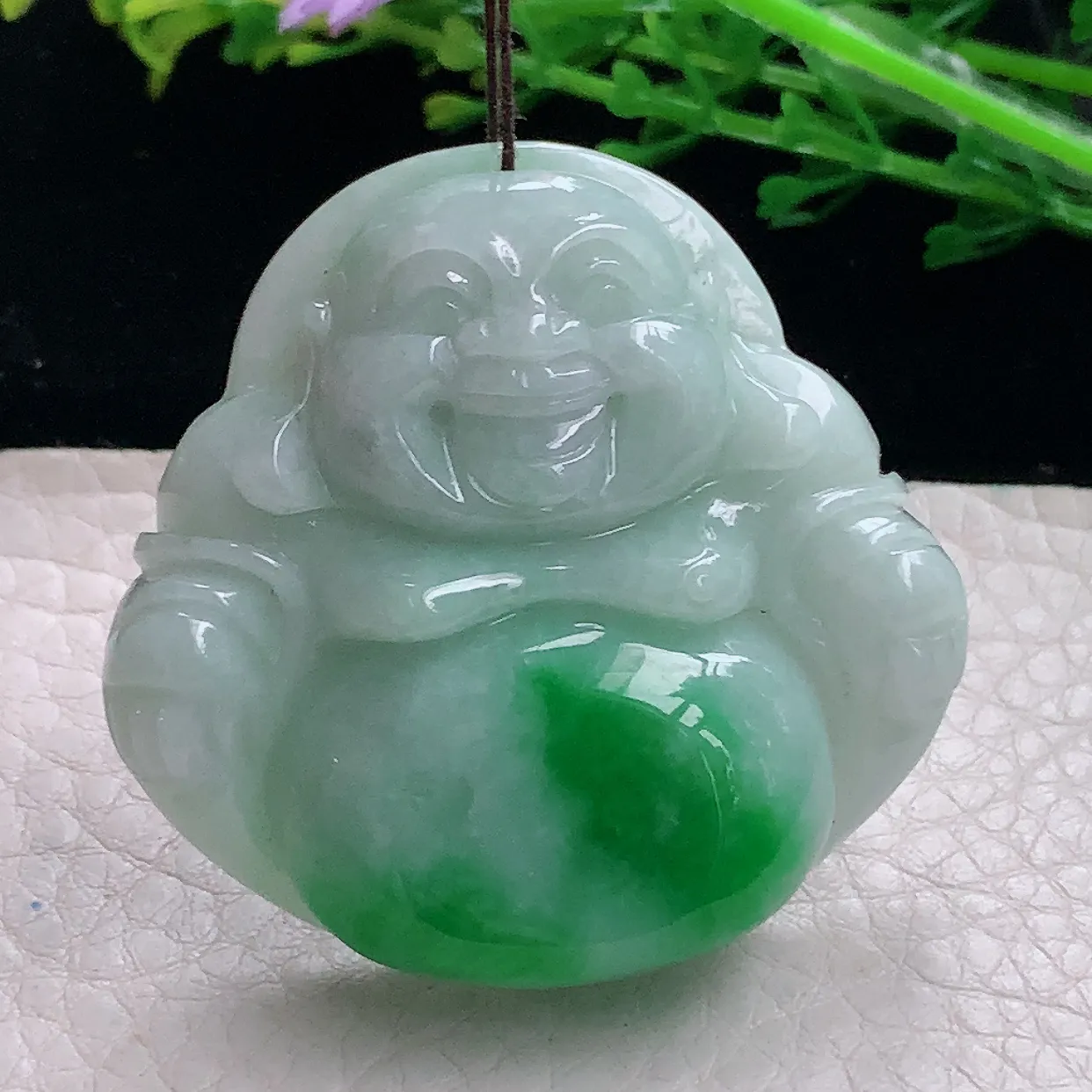 zen自然光42.8*44.3*11缅甸翡翠a货饱满辣绿大佛公 弥勒佛玉吊坠 毛衣坠