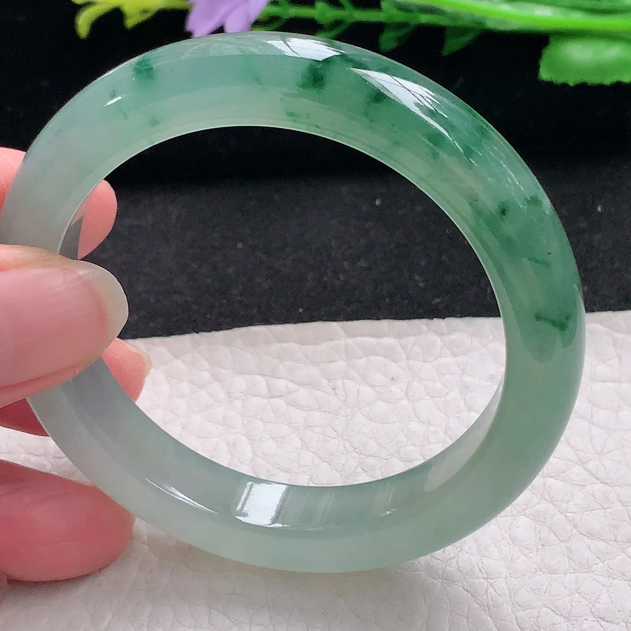 r小圈口55.5*11*8.5平安镯 翡翠a货玉手镯冰飘花宽边珠宝玉手环