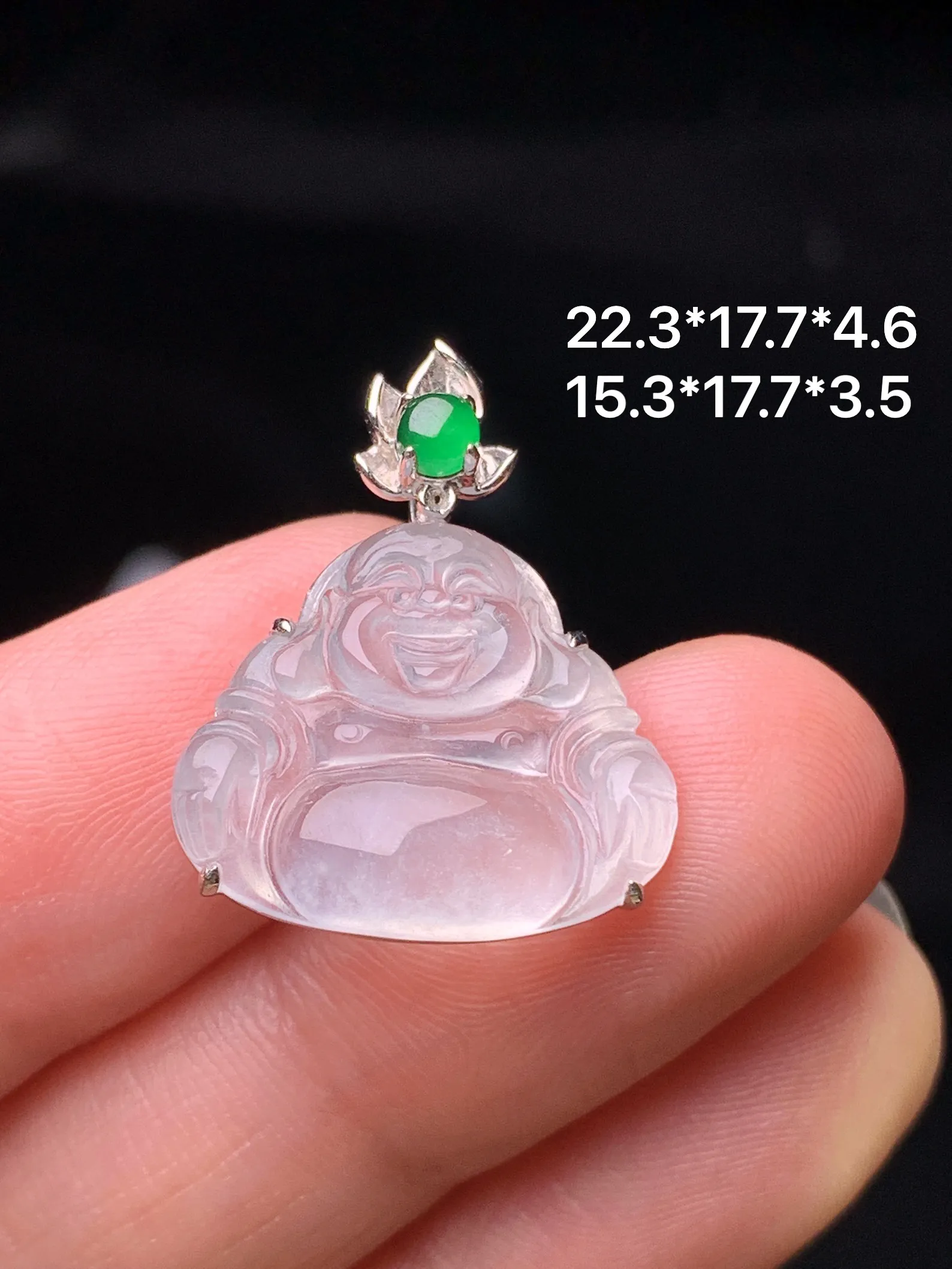 18k金镶嵌冰种佛公吊坠 玉质细腻 水润亮眼 色泽艳丽 整体尺寸22.3*17.7*4.6