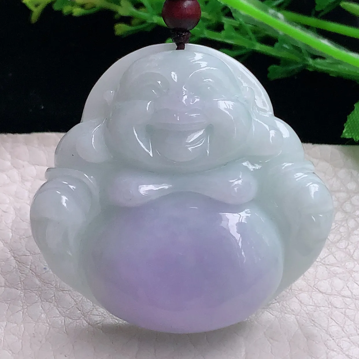 zen自然光36*48*12.5缅甸翡翠a货饱满贵气紫罗兰佛公 弥勒佛玉吊坠 玉挂件