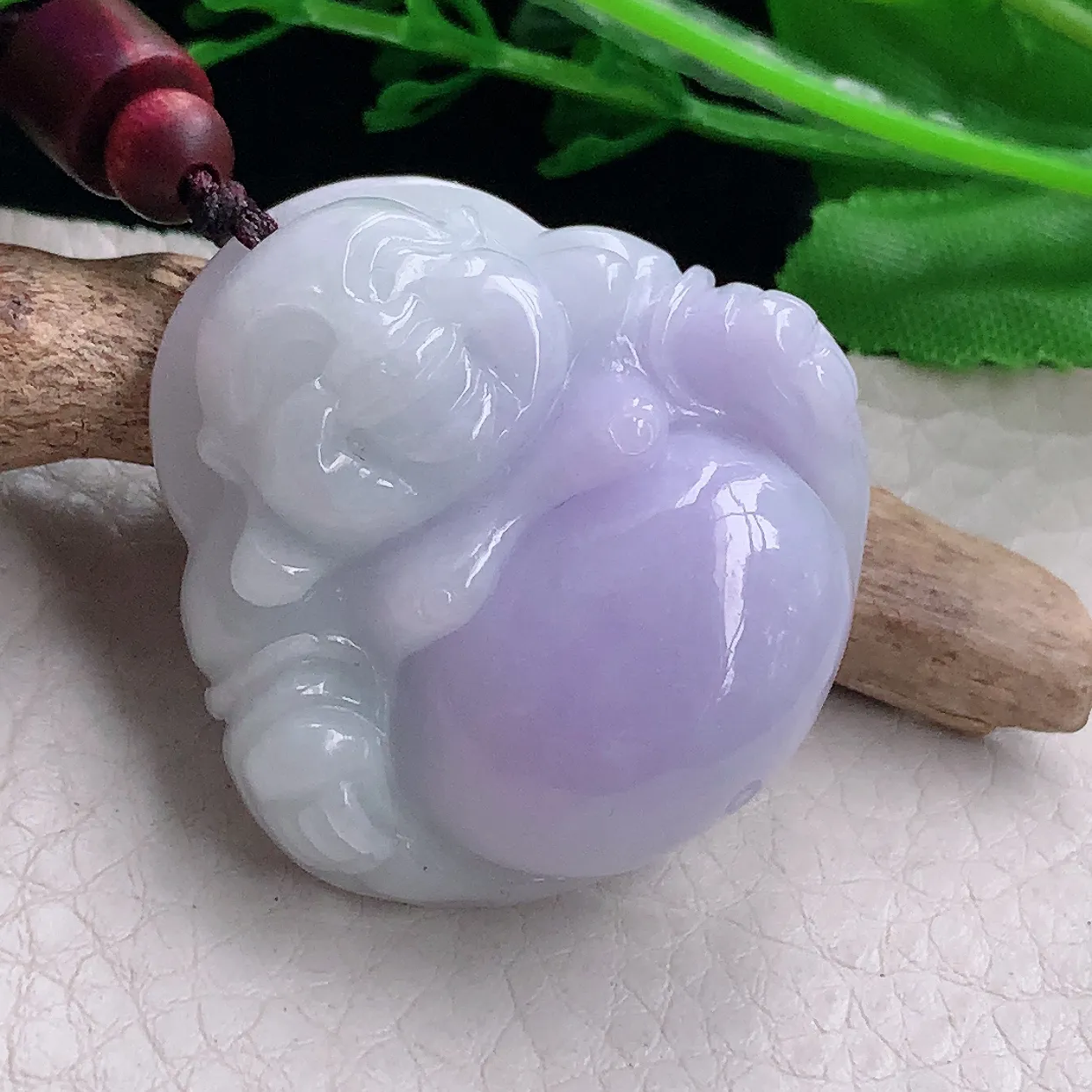 zen自然光36*35.5*12缅甸翡翠a货饱满紫罗兰佛公 弥勒佛玉吊坠 玉挂件