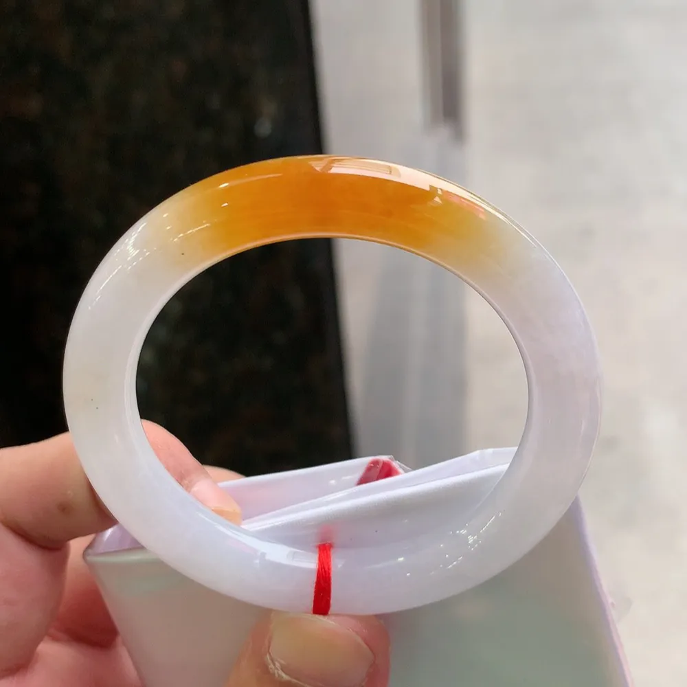 圆条冰黄翡 无瑕 尺寸:52.1/9.7 超值