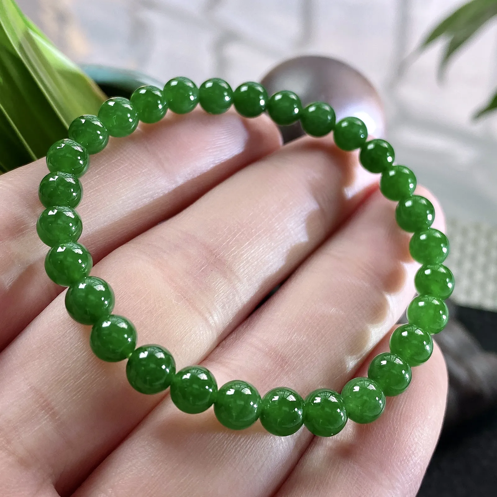 收藏级别，缅甸天然翡翠A货，卡6冰种起胶帝王绿圆珠手串手链，尺寸：6mm/29颗，长度172mm，重量：10.00g