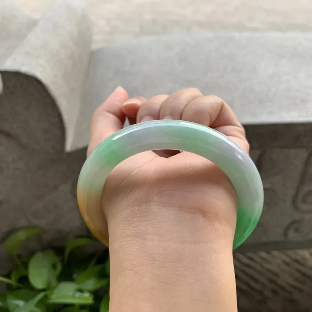 圈口 56.3-10.8【黄加绿圆条手镯】圆条56 57可戴