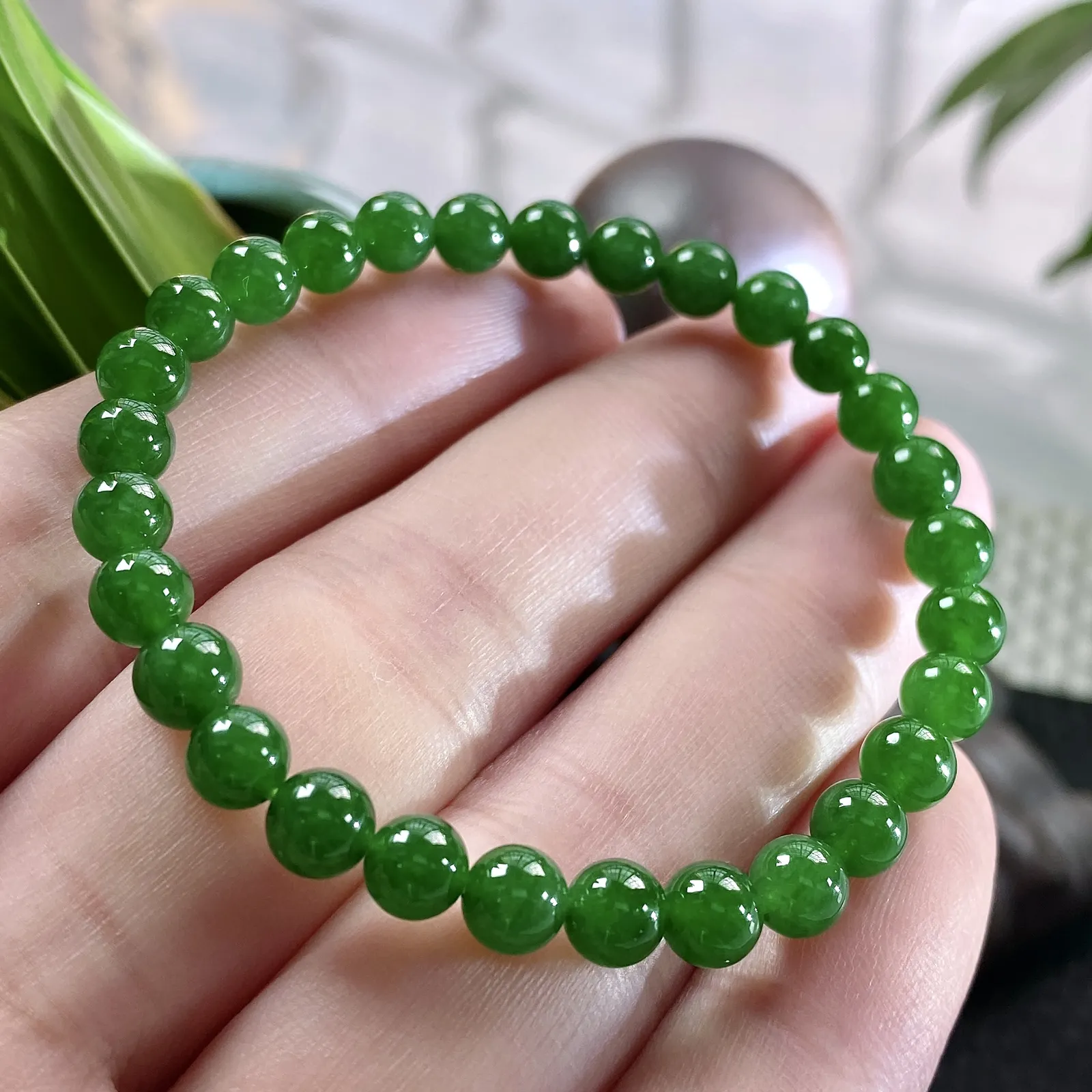 收藏级别，缅甸天然翡翠A货，卡6冰种起胶帝王绿圆珠手串手链，尺寸：6mm/29颗，长度172mm，重量：10.00g