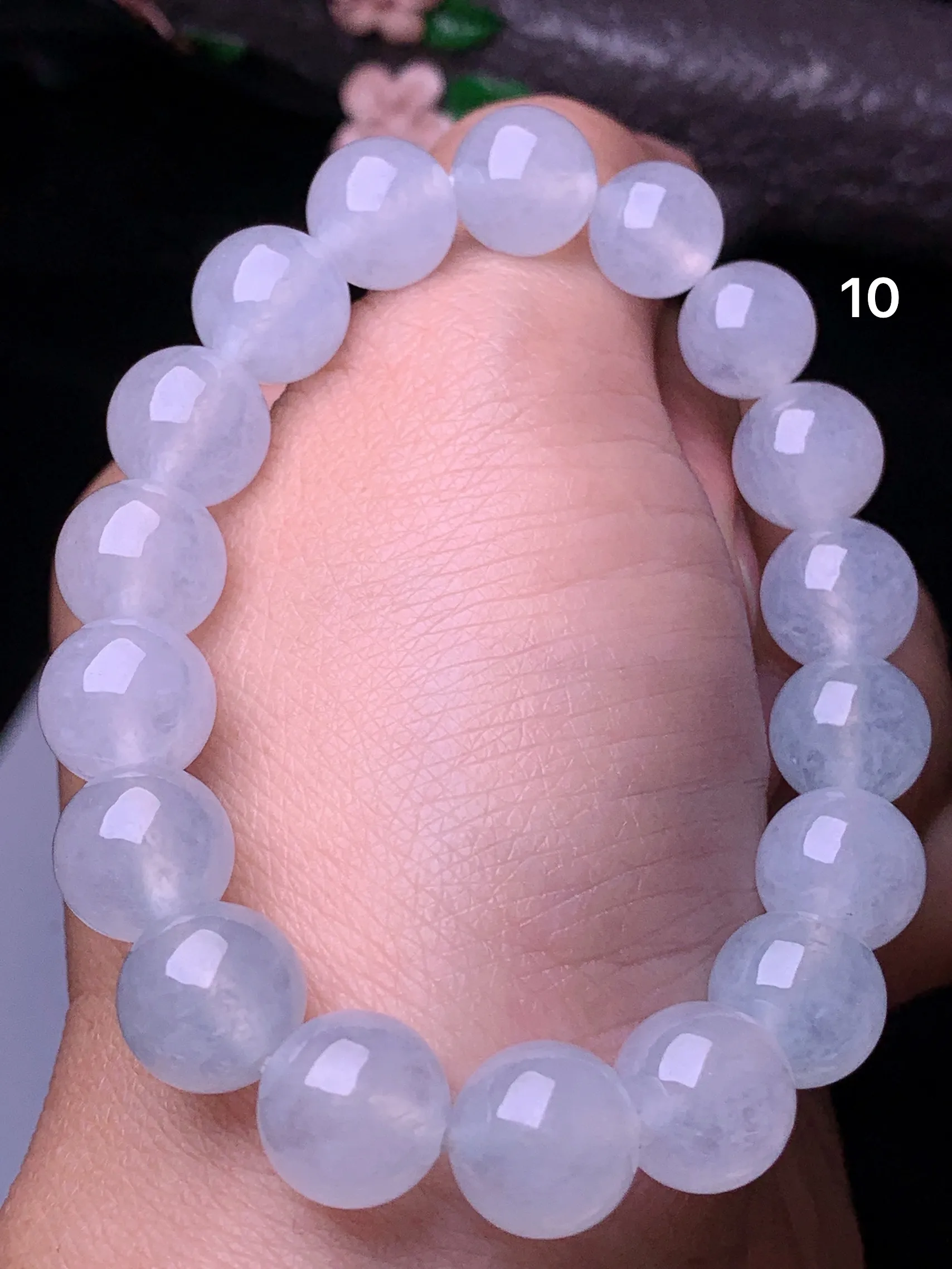 冰种圆珠手链 玉质细腻 水润亮眼 色泽艳丽 整体尺寸10