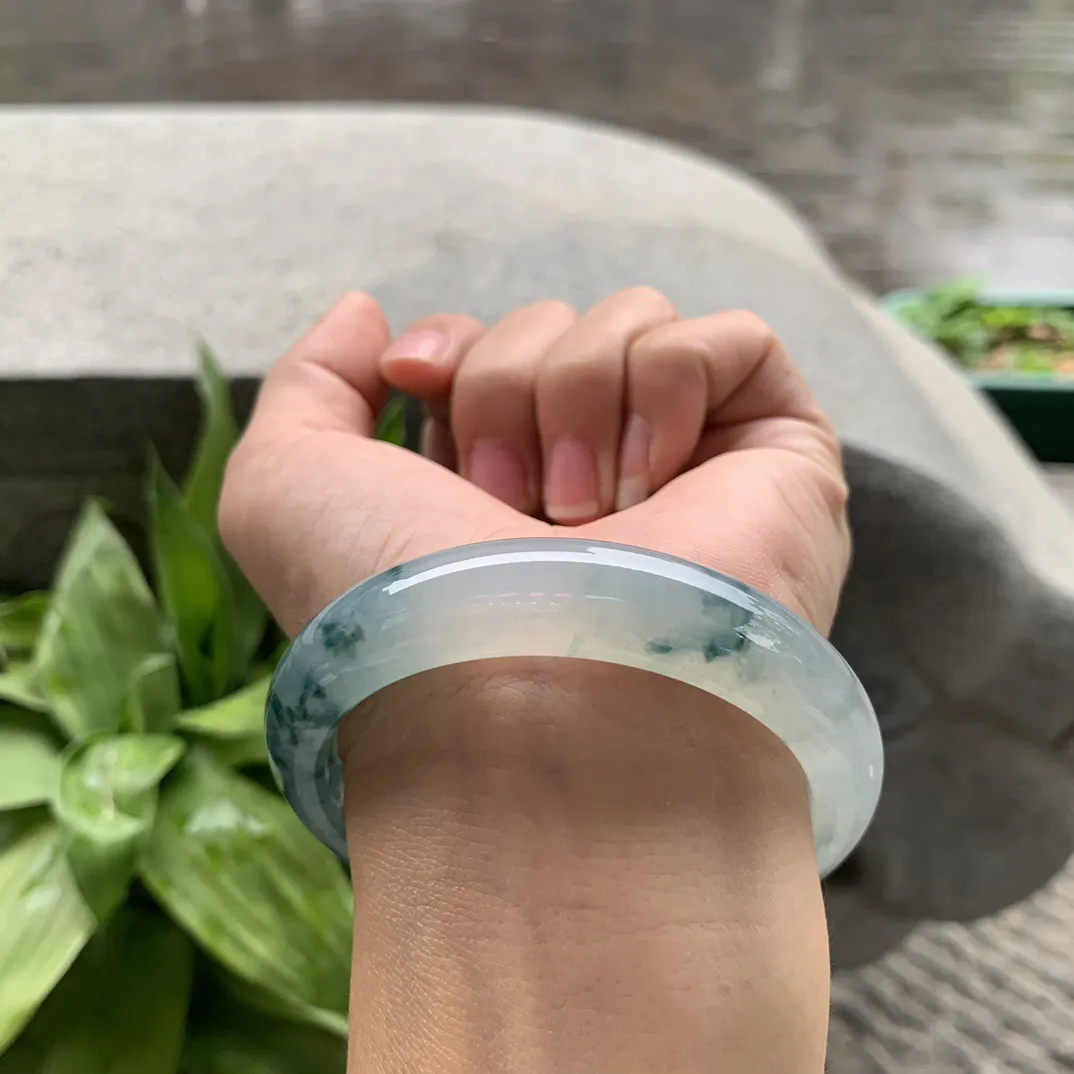 圈口 55.4-13-8.3【冰种飘花正圈手镯】正圈55 56可戴