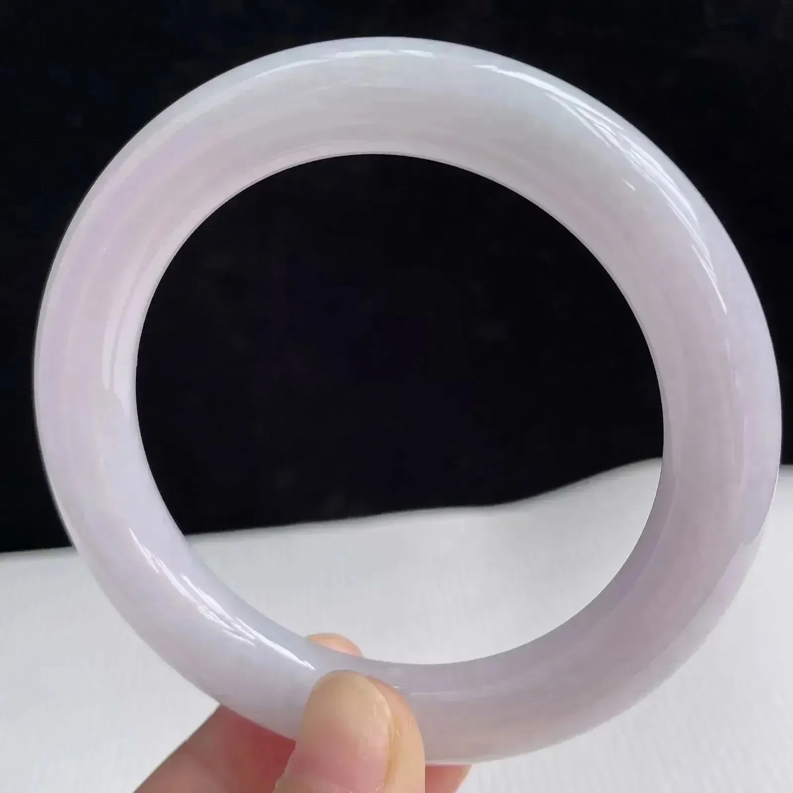 58圈有种有色天然翡翠A货淡紫玉手镯好种水春彩水润手镯67.22g