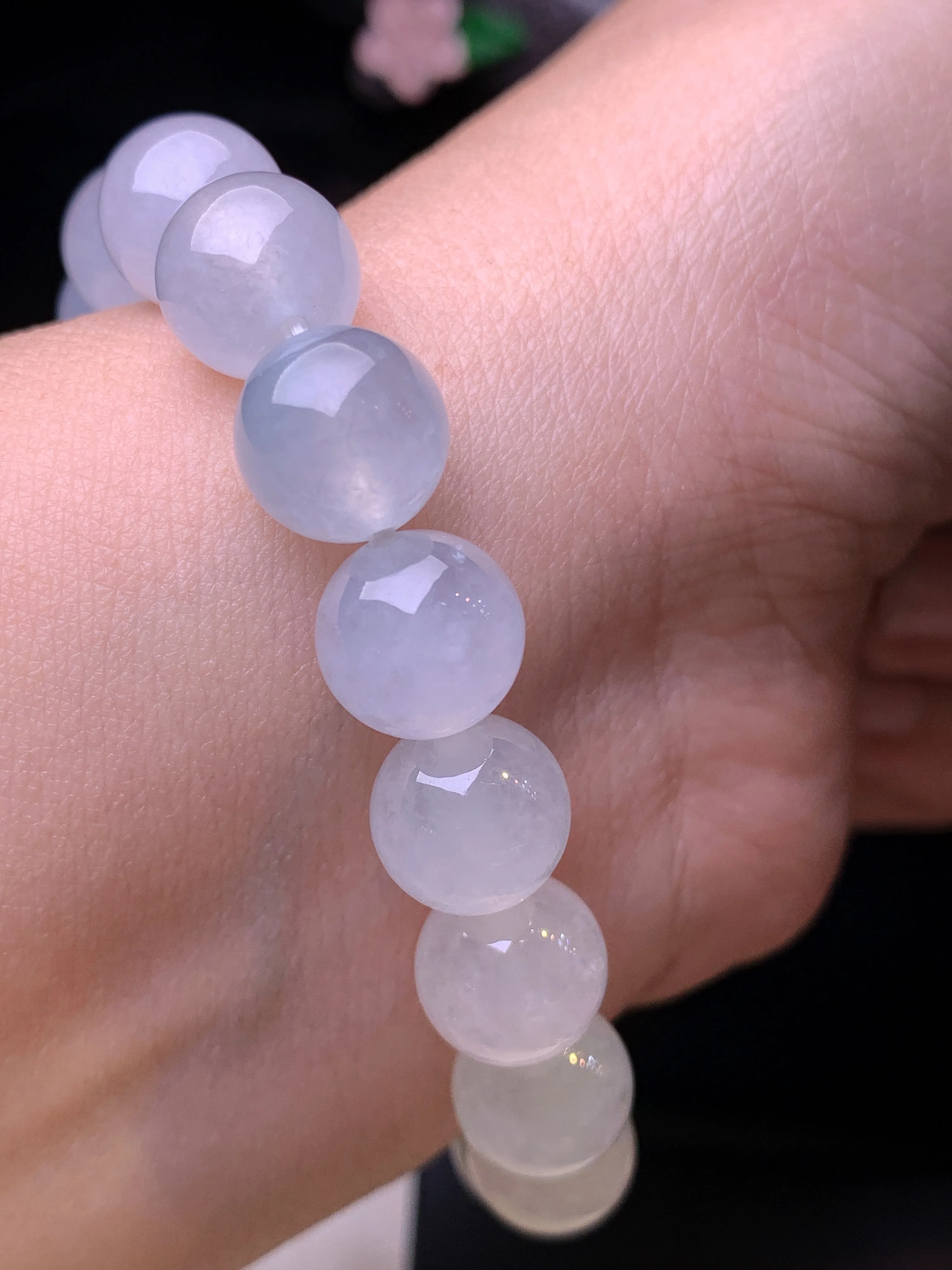 冰种圆珠手链 玉质细腻 水润亮眼 色泽艳丽 整体尺寸10