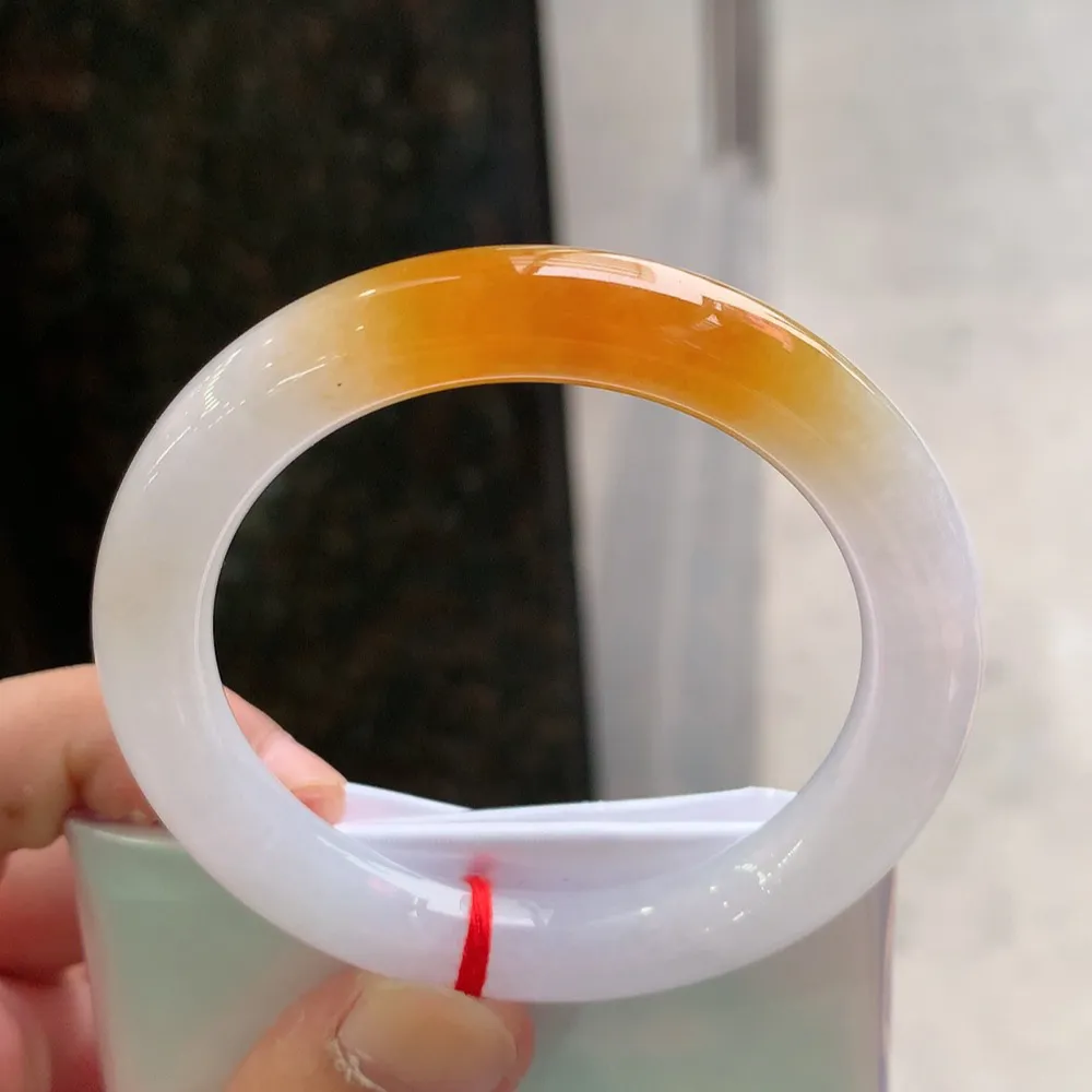 圆条冰黄翡 无瑕 尺寸:52.1/9.7 超值