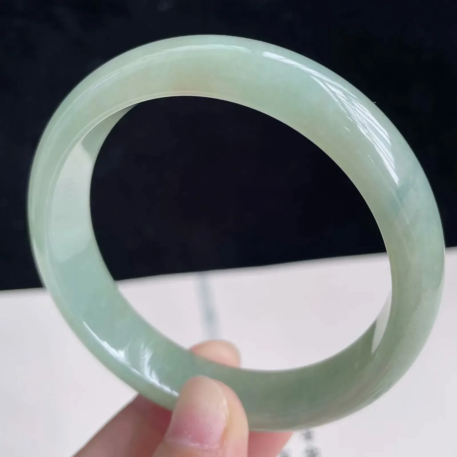 57圈口手环天然A货翡翠满绿正圈玉手镯 53.30g