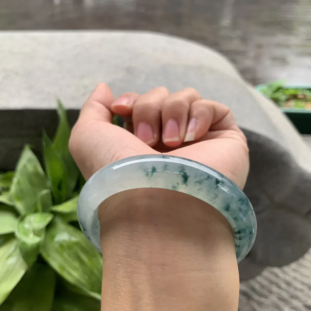 圈口 55.4-13-8.3【冰种飘花正圈手镯】正圈55 56可戴