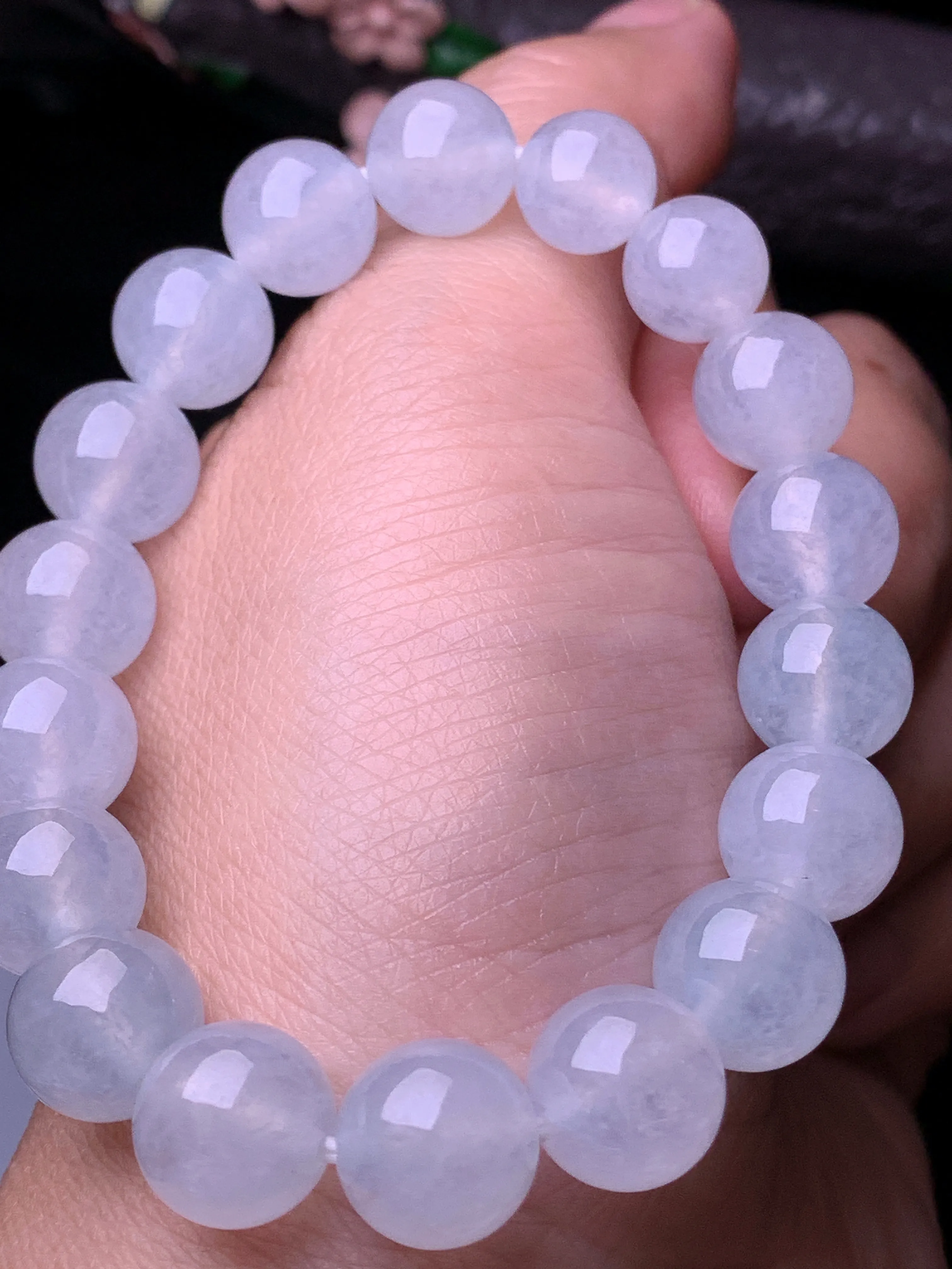 冰种圆珠手链 玉质细腻 水润亮眼 色泽艳丽 整体尺寸10