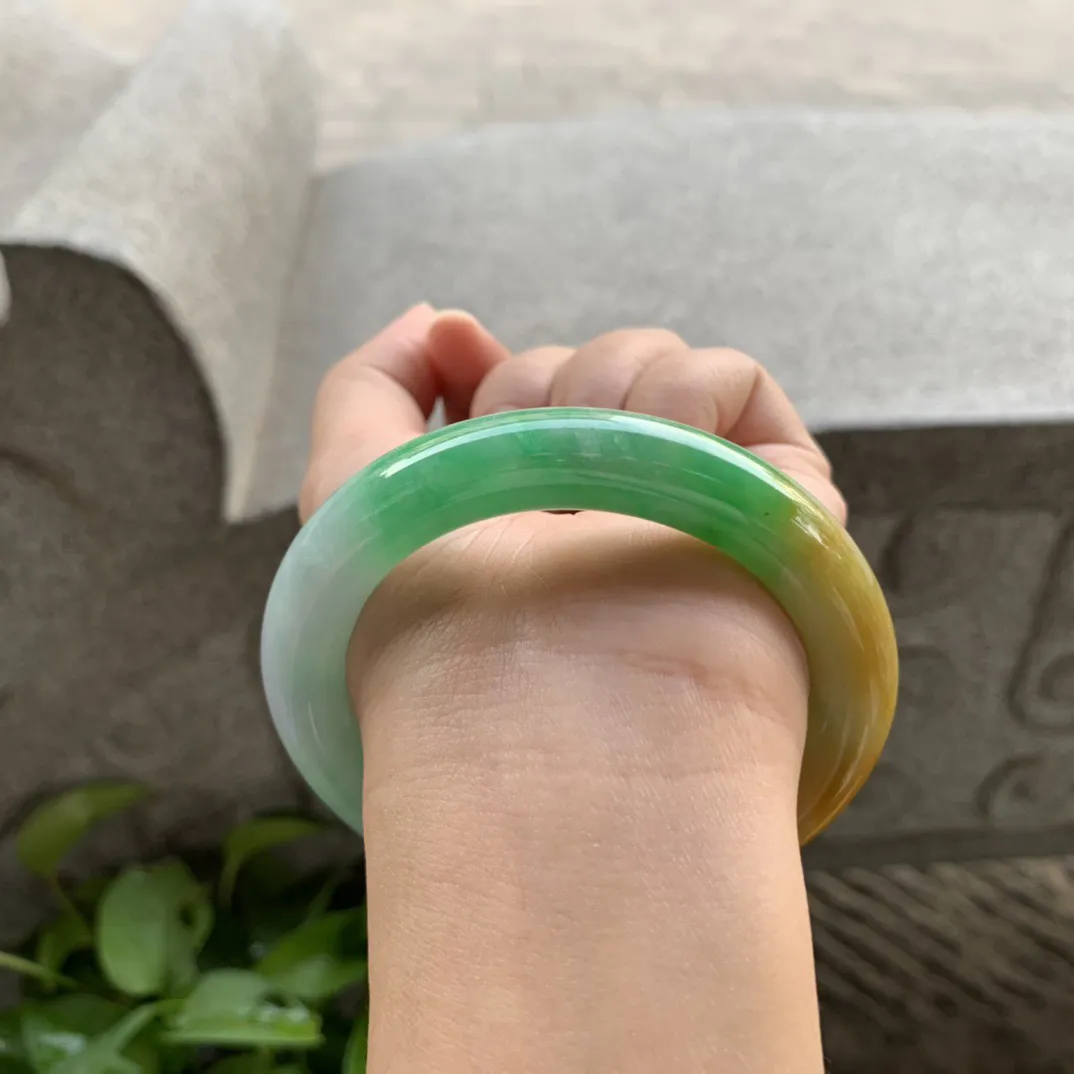 圈口 56.3-10.8【黄加绿圆条手镯】圆条56 57可戴