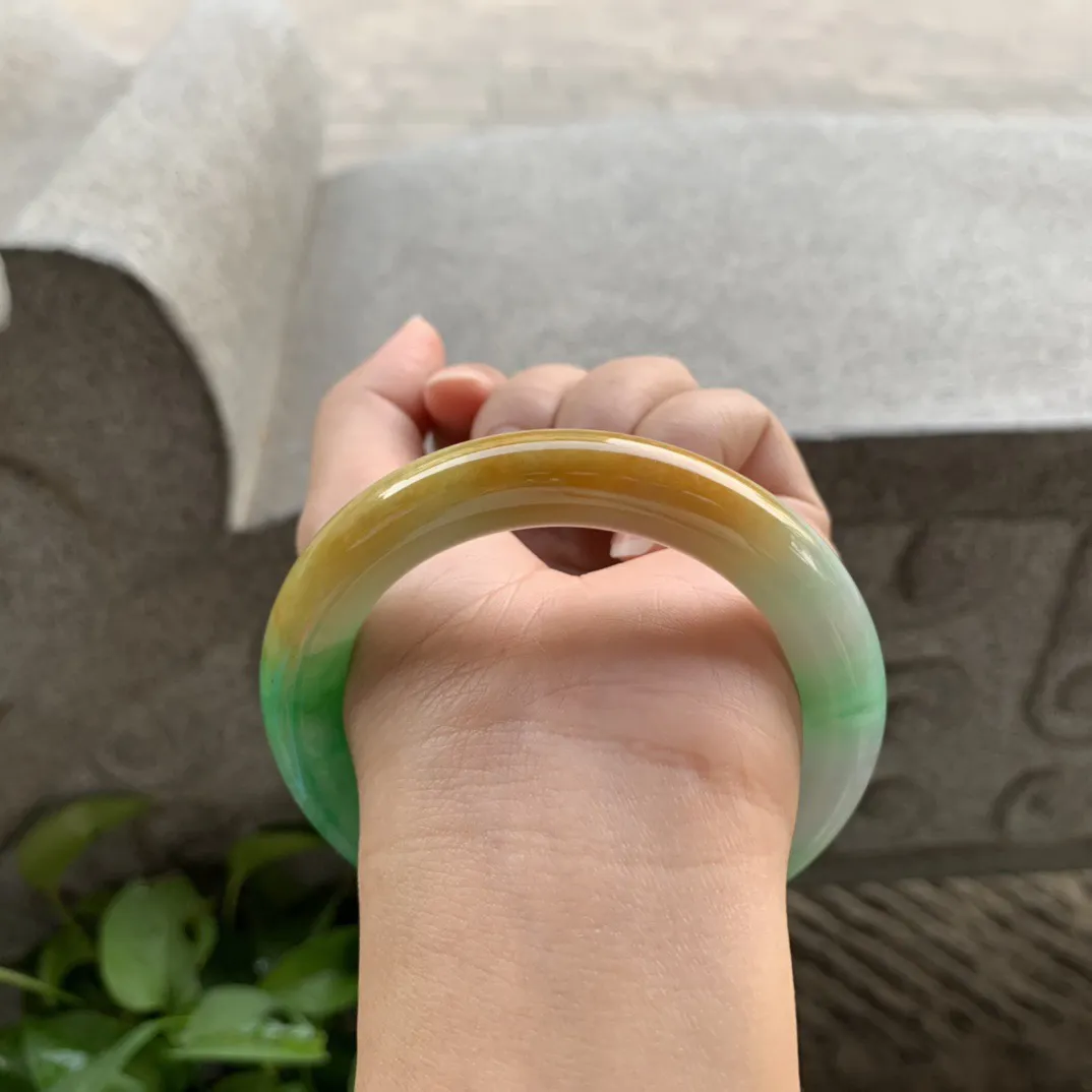 圈口 56.3-10.8【黄加绿圆条手镯】圆条56 57可戴