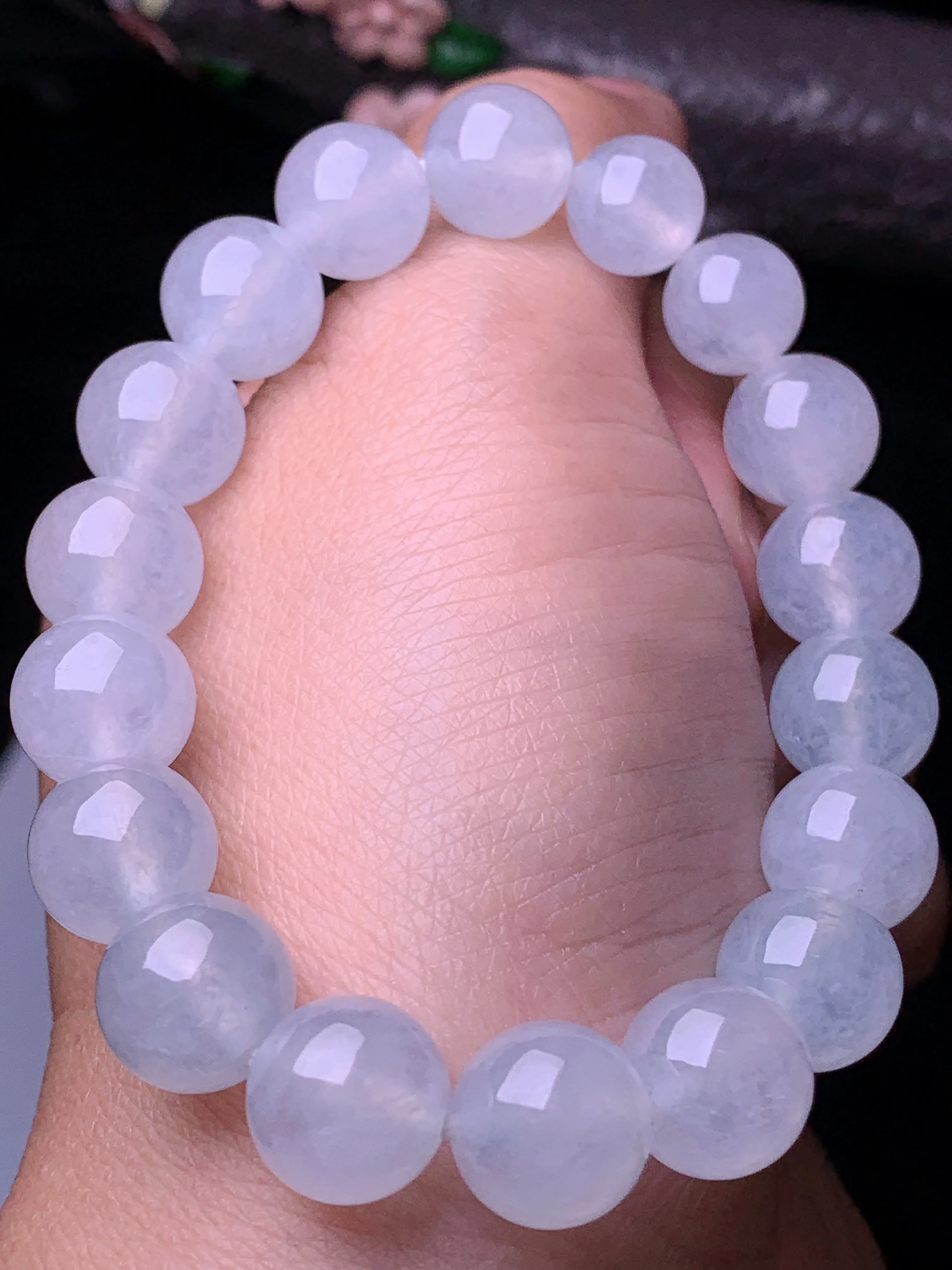 冰种圆珠手链 玉质细腻 水润亮眼 色泽艳丽 整体尺寸10