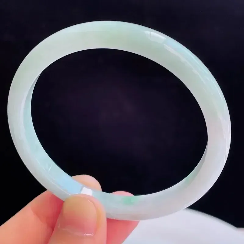 58圈有种有色天然翡翠A货玉手镯好种水浅绿水润手镯 31.15g