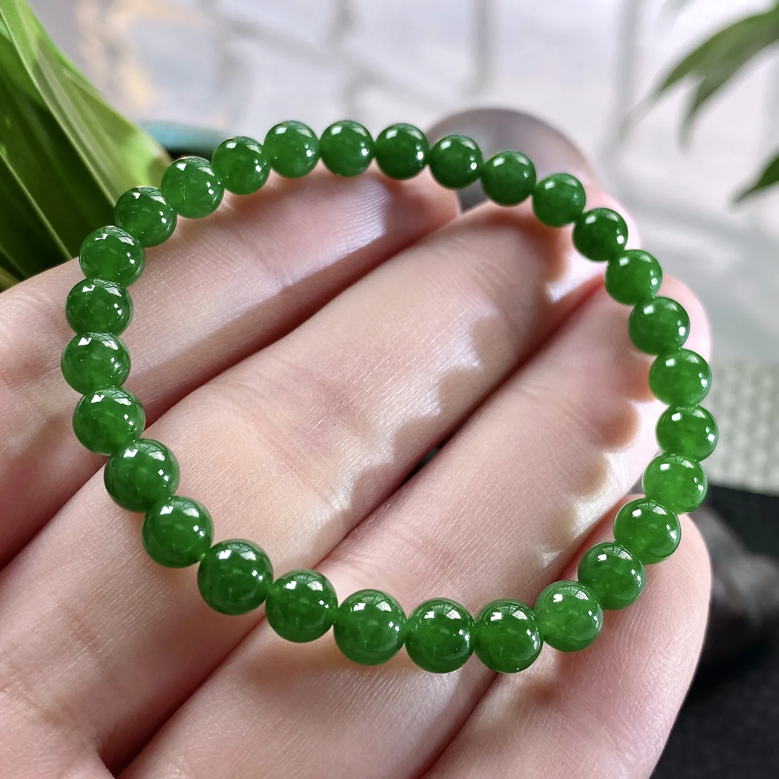 收藏级别，缅甸天然翡翠A货，卡6冰种起胶帝王绿圆珠手串手链，尺寸：6mm/29颗，长度172mm，重量：10.00g