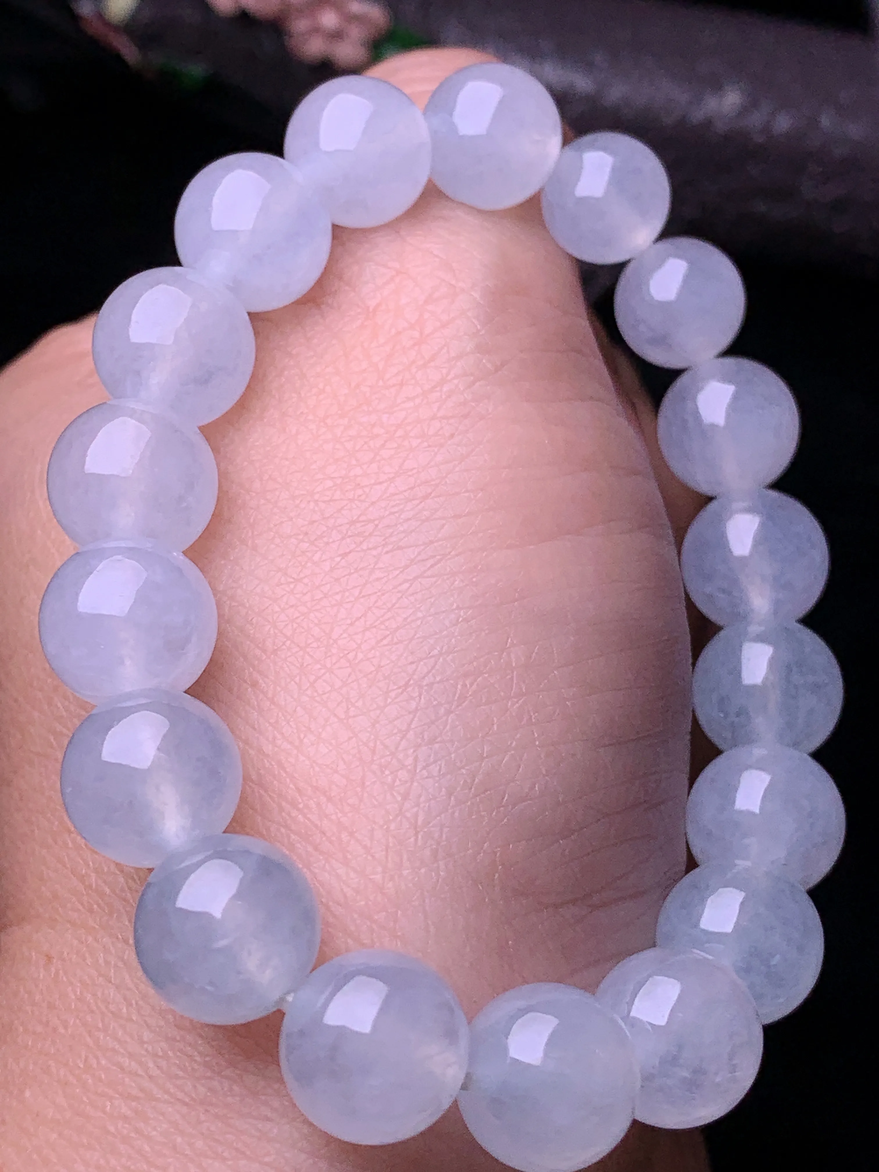 冰种圆珠手链 玉质细腻 水润亮眼 色泽艳丽 整体尺寸10