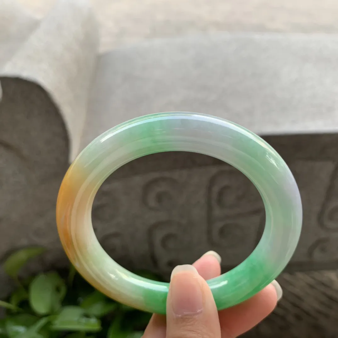 圈口 56.3-10.8【黄加绿圆条手镯】圆条56 57可戴