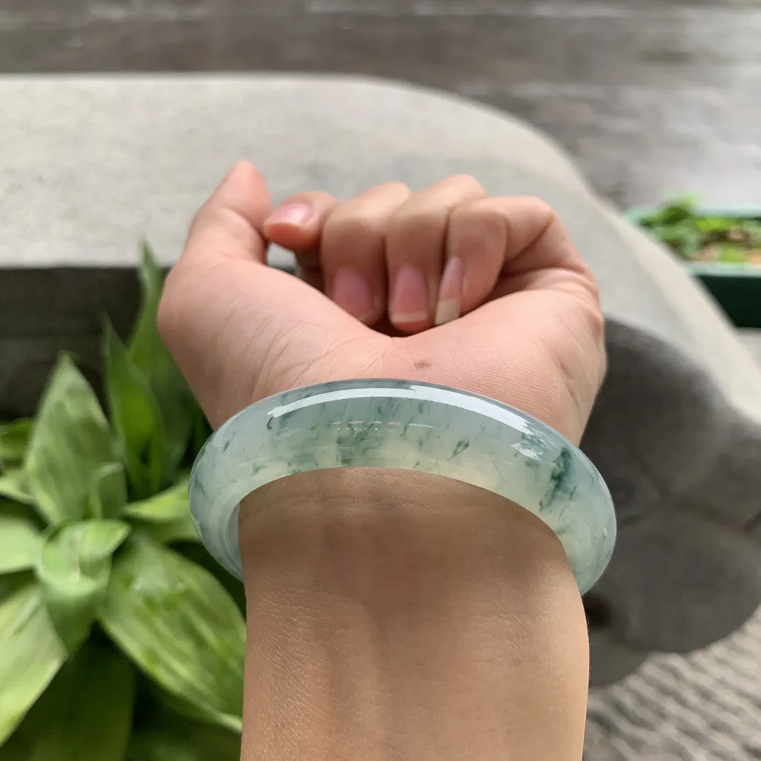 小圈口52.3-12.6-7.9 【冰种飘花正圈手镯】正圈52 53可戴